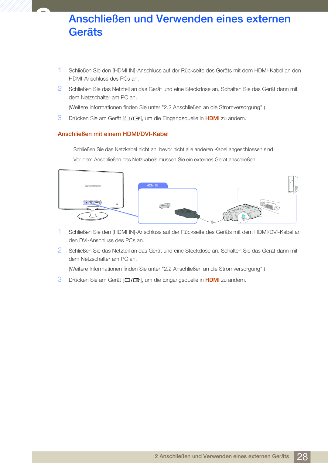 Samsung LS24B350TL/EN manual Anschließen mit einem HDMI/DVI-Kabel 