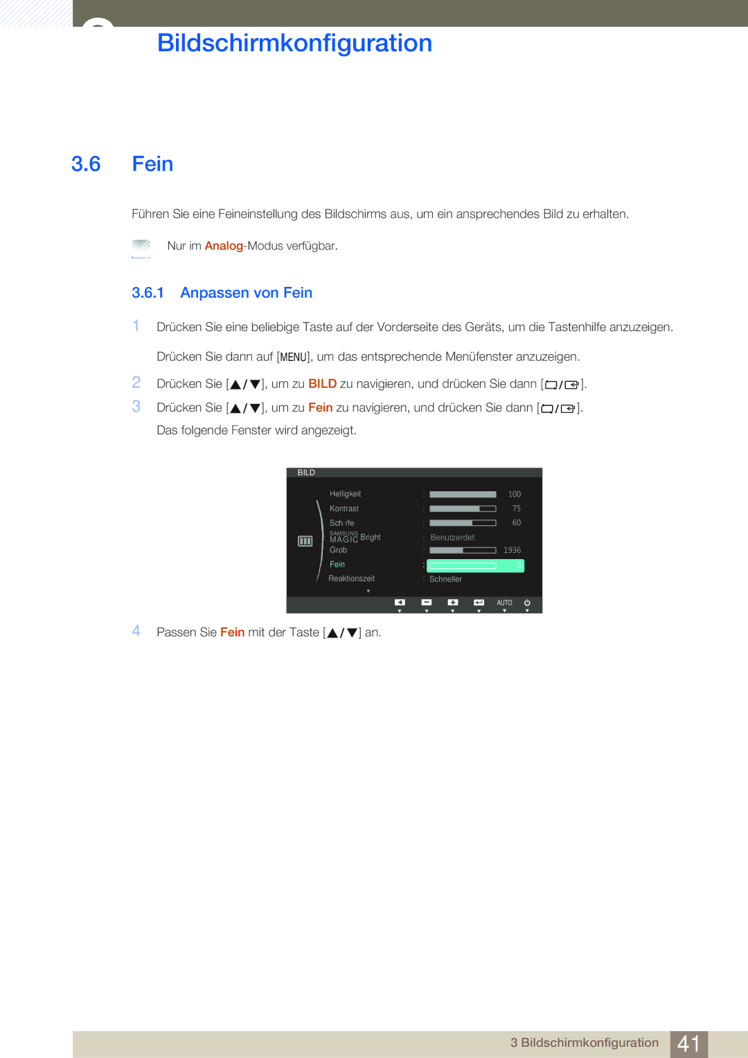 Samsung LS24B350TL/EN manual Anpassen von Fein 