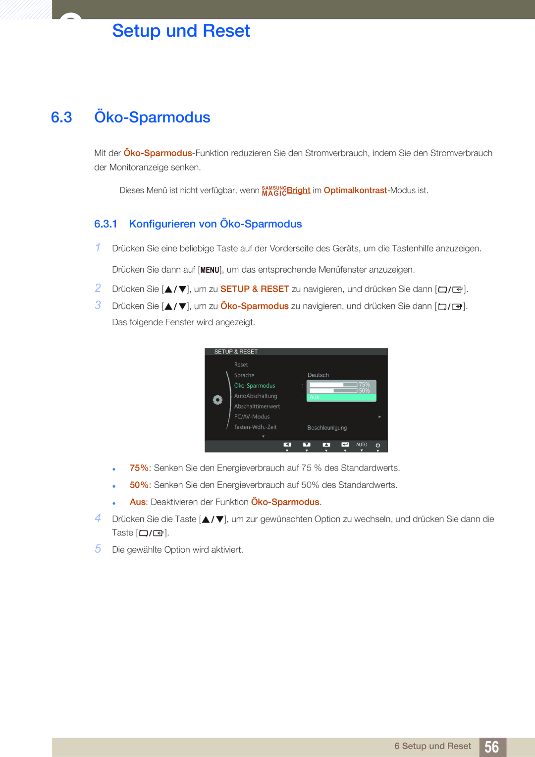 Samsung LS24B350TL/EN manual Konfigurieren von Öko-Sparmodus 