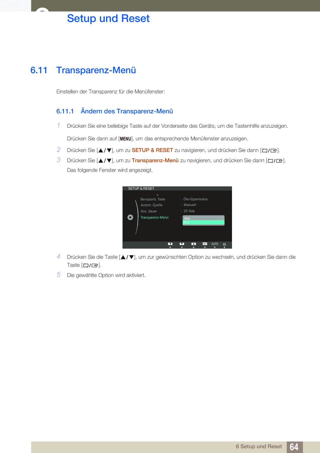 Samsung LS24B350TL/EN manual 11.1 Ändern des Transparenz-Menü 