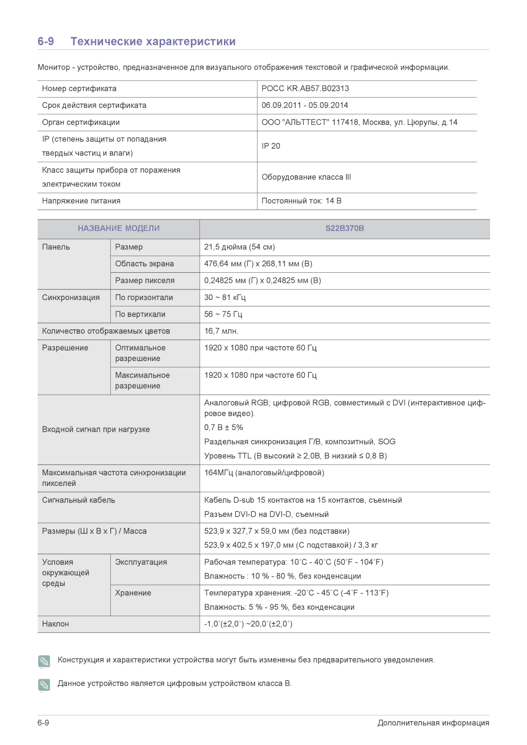 Samsung LS24B370HS/KZ, LS24B370HS/EN, LS22B370BS/CI, LS20B370NS/CI, LS24B370HS/CI manual Технические характеристики 