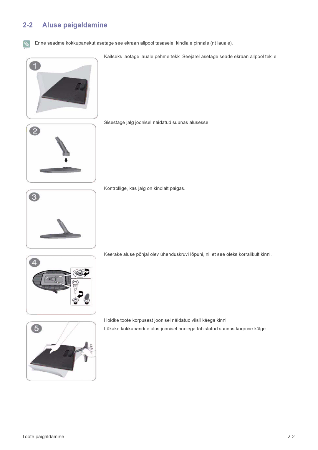 Samsung LS24B370HS/EN manual Aluse paigaldamine 