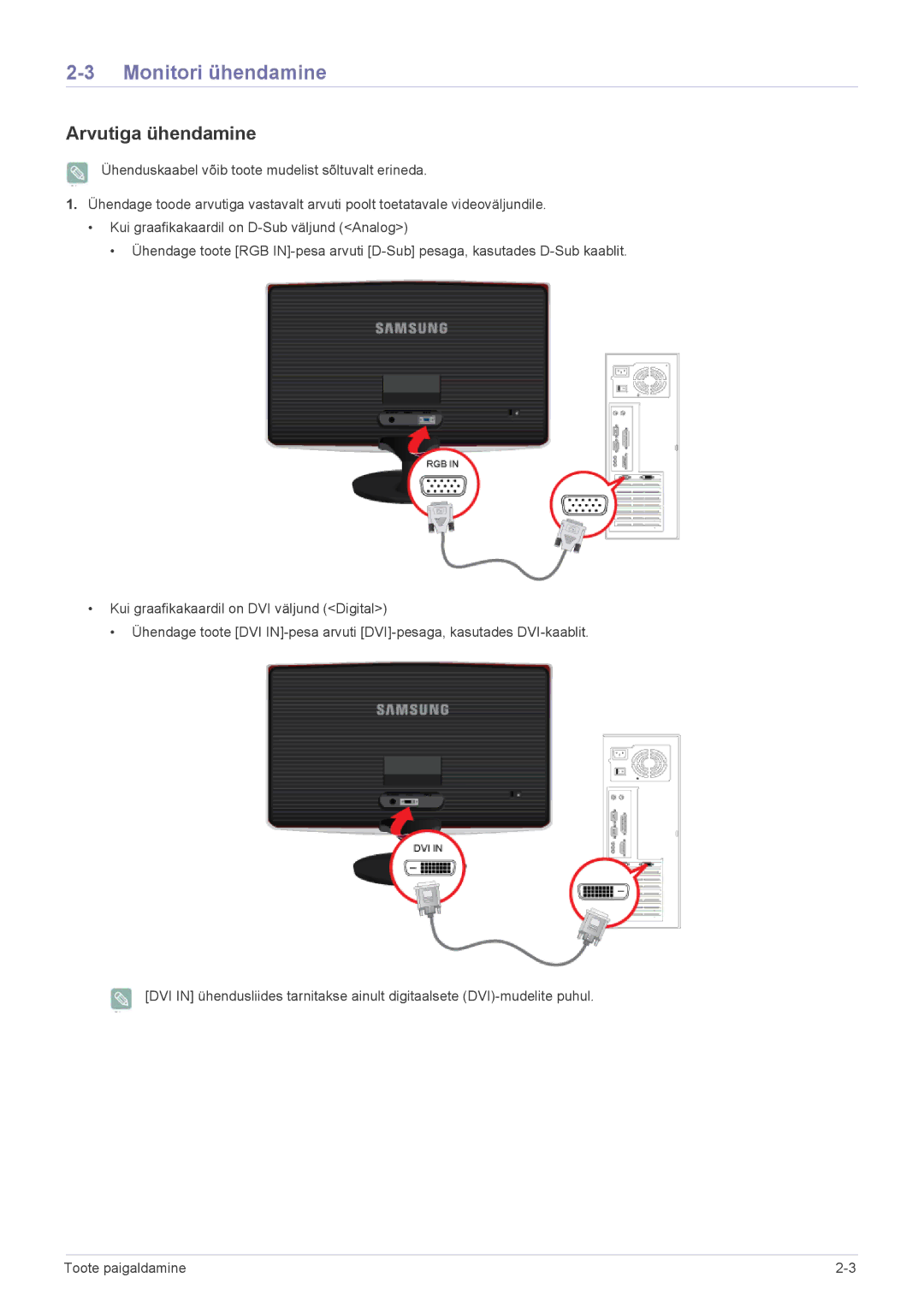 Samsung LS24B370HS/EN manual Monitori ühendamine, Arvutiga ühendamine 