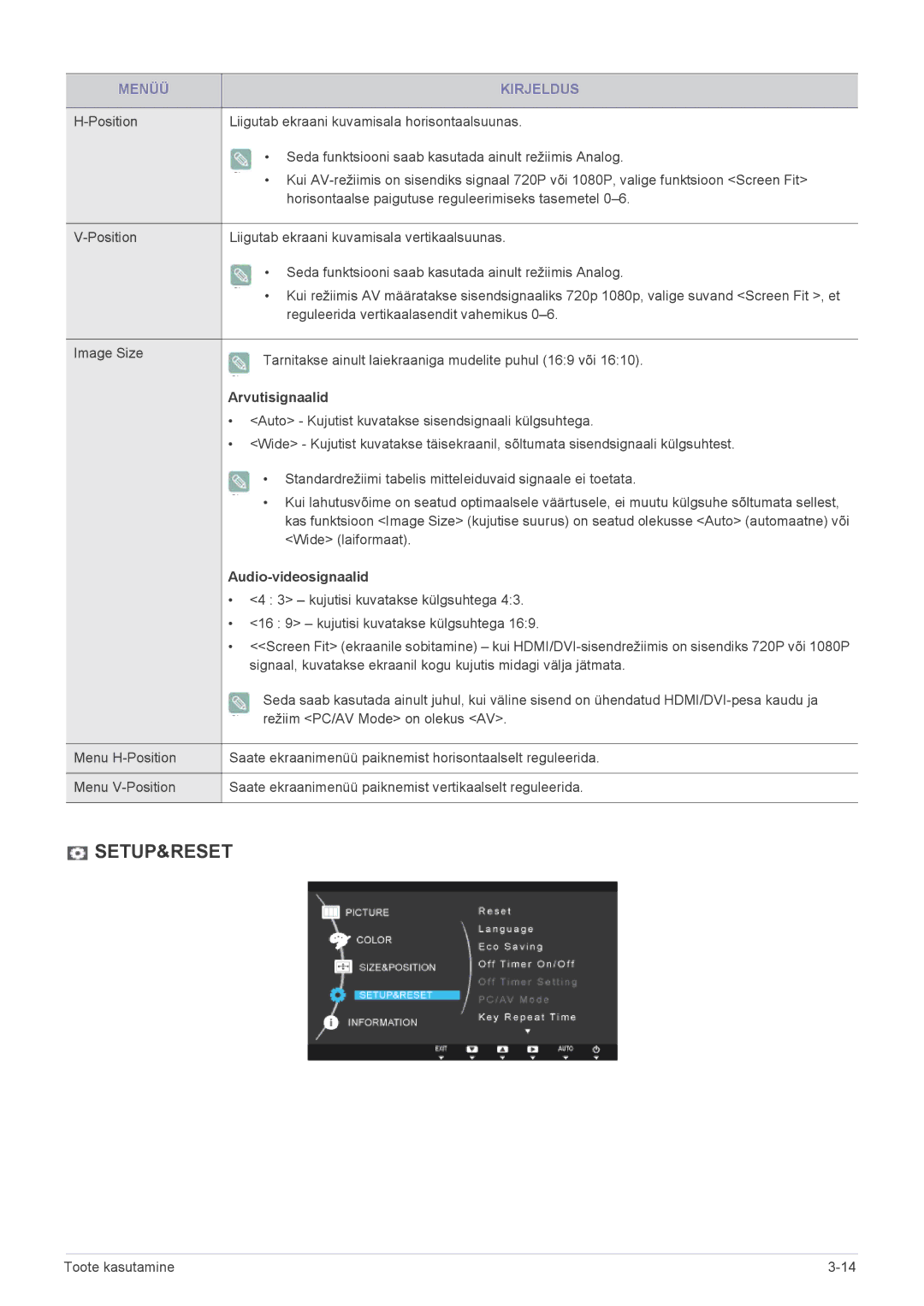 Samsung LS24B370HS/EN manual Setup&Reset 