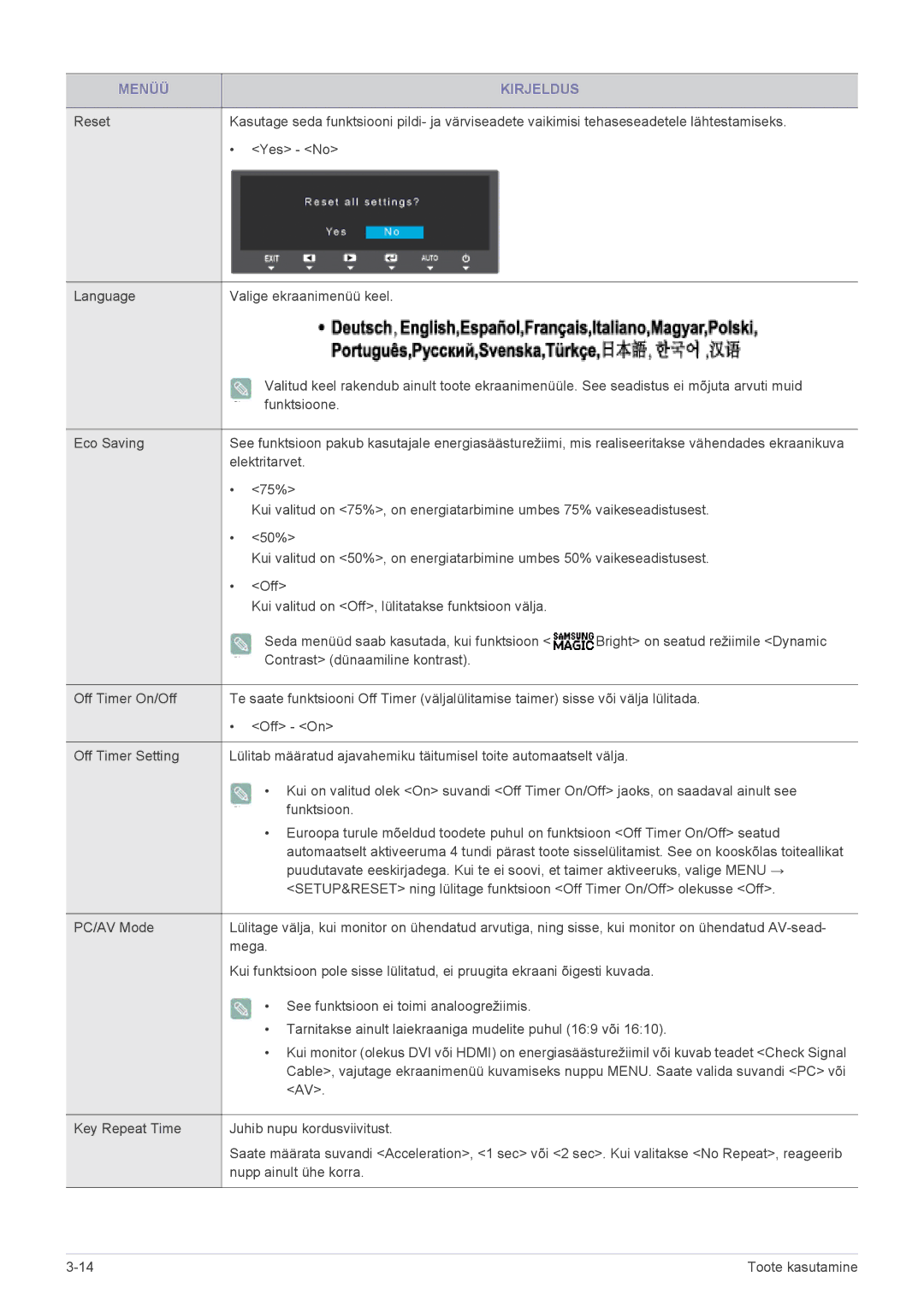 Samsung LS24B370HS/EN manual Nupp ainult ühe korra 