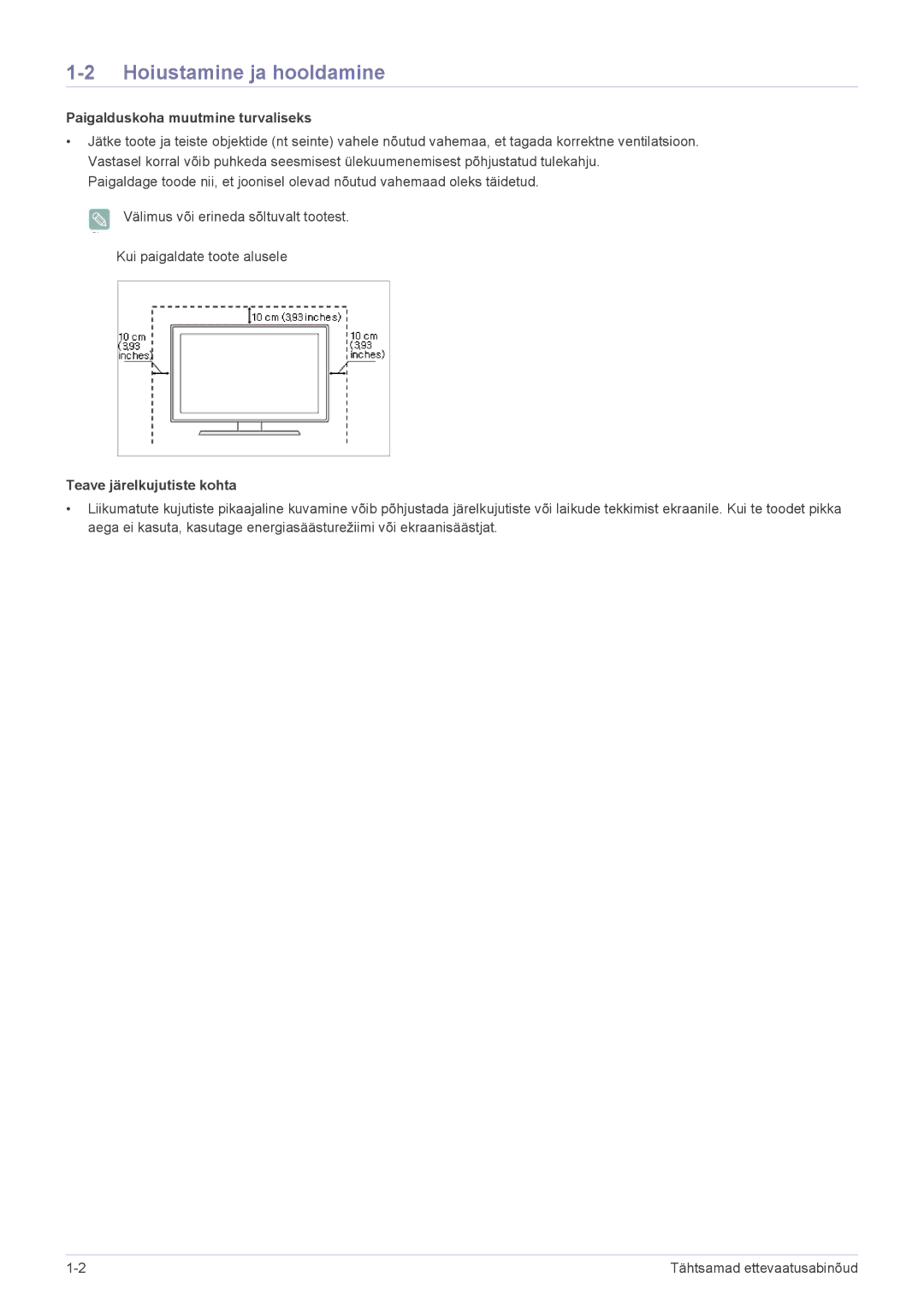 Samsung LS24B370HS/EN manual Hoiustamine ja hooldamine, Paigalduskoha muutmine turvaliseks 