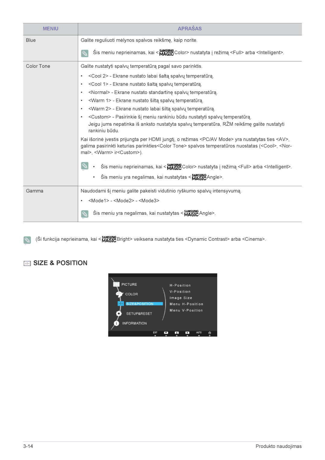 Samsung LS24B370HS/EN manual Size & Position 