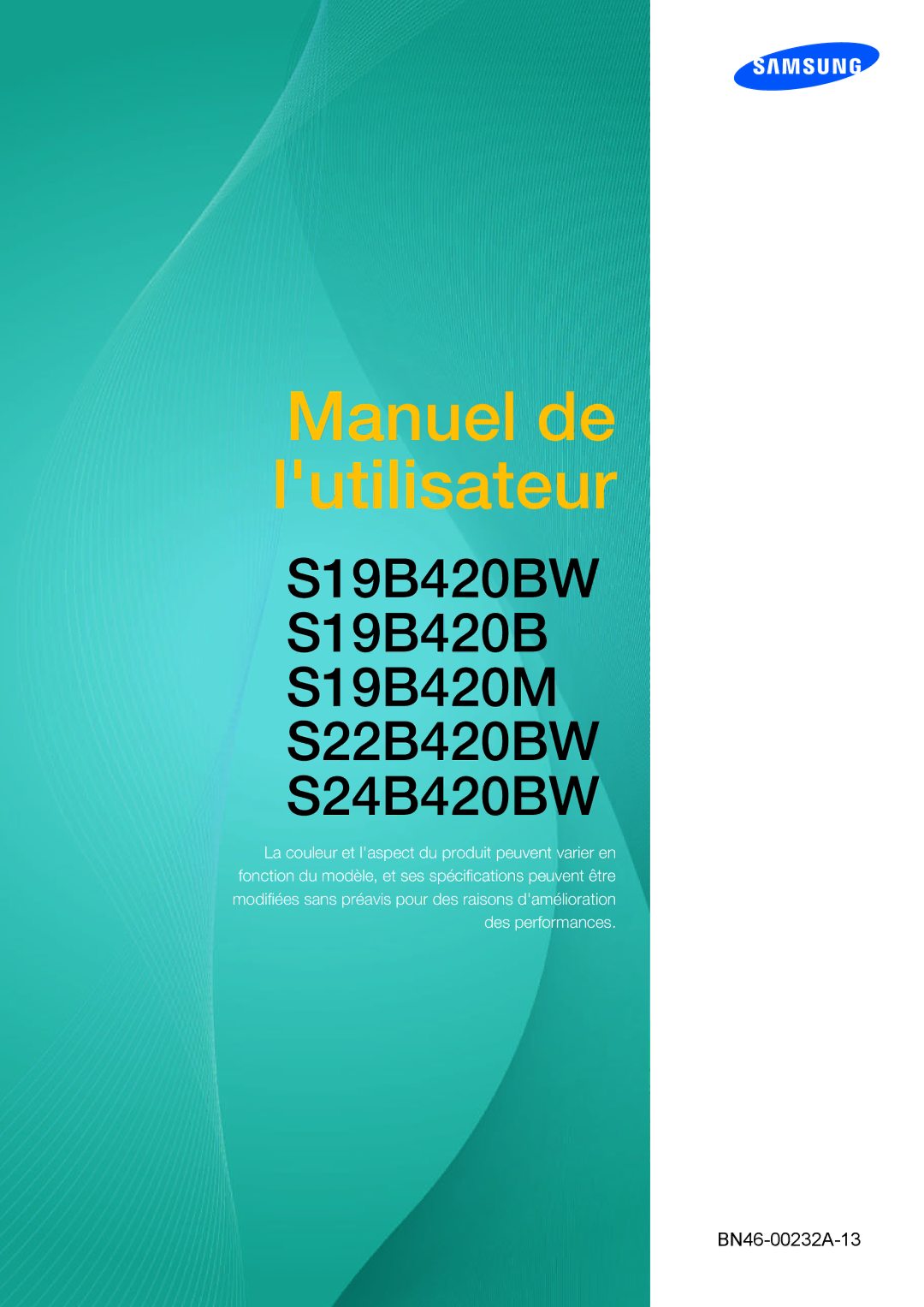 Samsung LS22B420BWV/EN, LS24B420BWV/EN, LS19B420BW/EN, LS22B420BW/EN manual Manuel de lutilisateur 