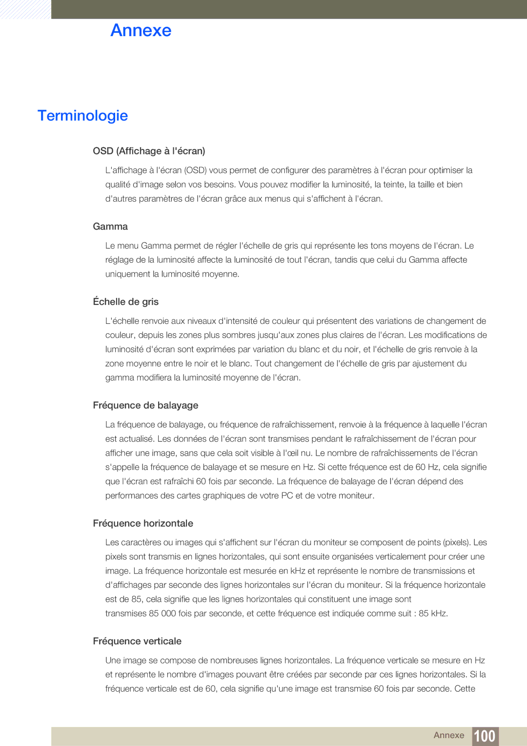 Samsung LS24B420BWV/EN, LS22B420BWV/EN, LS19B420BW/EN, LS22B420BW/EN manual Terminologie, OSD Affichage à lécran 