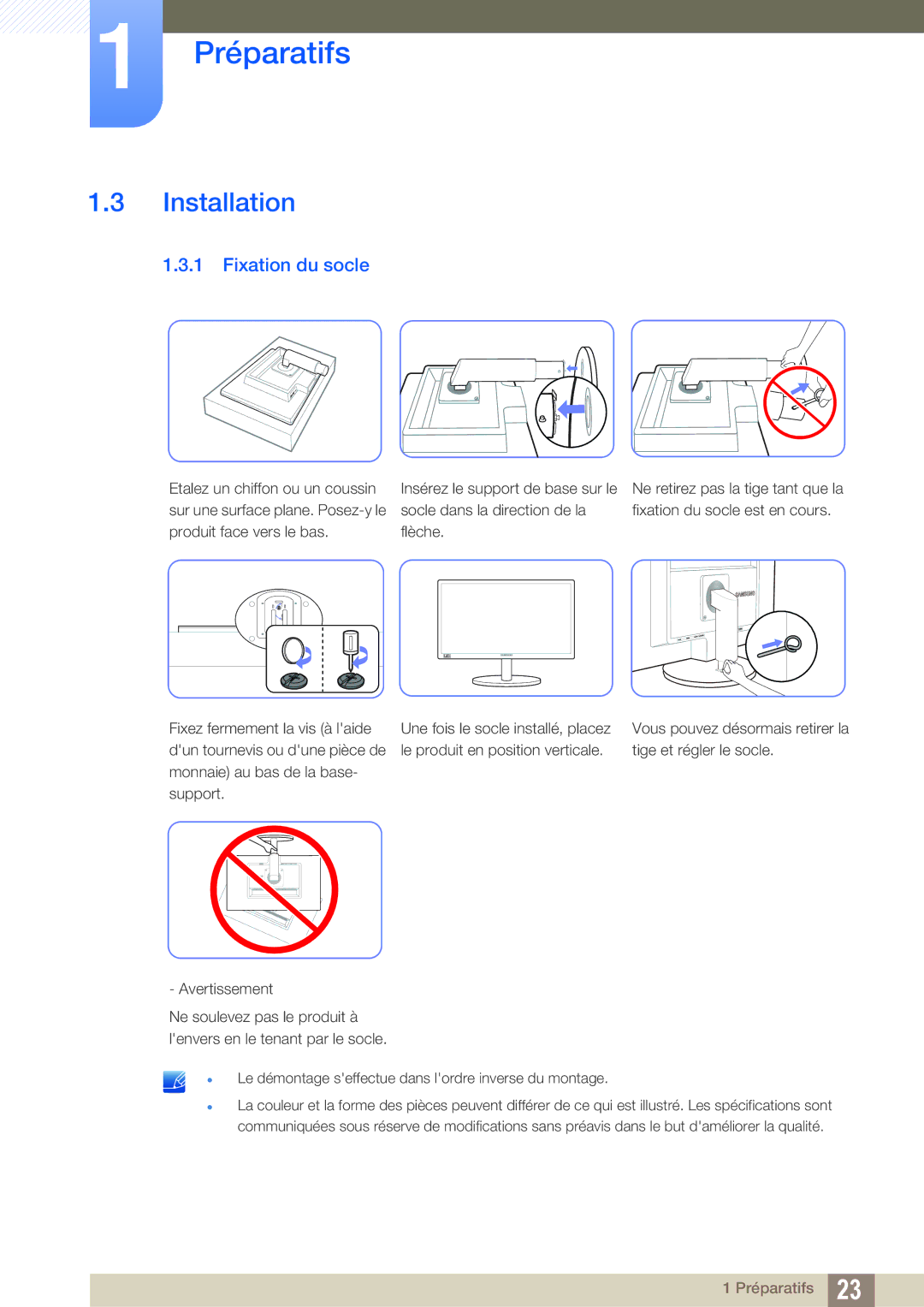 Samsung LS22B420BW/EN, LS24B420BWV/EN, LS22B420BWV/EN, LS19B420BW/EN manual Installation, Fixation du socle 