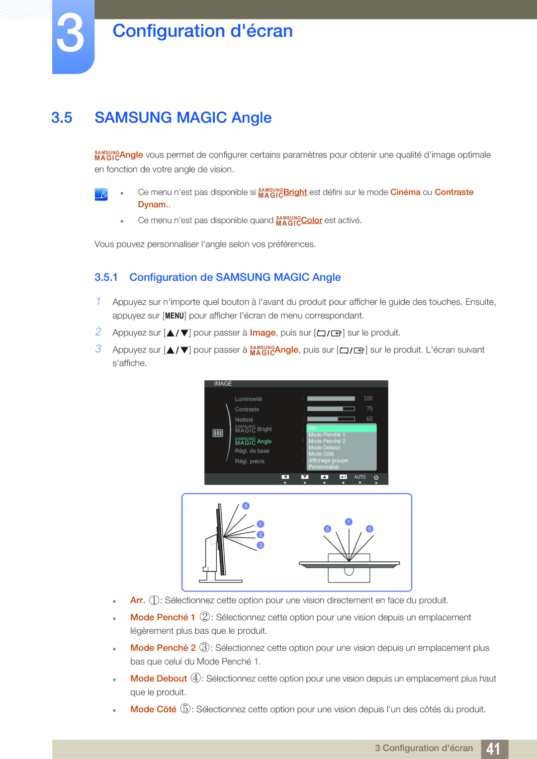 Samsung LS22B420BWV/EN, LS24B420BWV/EN, LS19B420BW/EN, LS22B420BW/EN manual Configuration de Samsung Magic Angle 