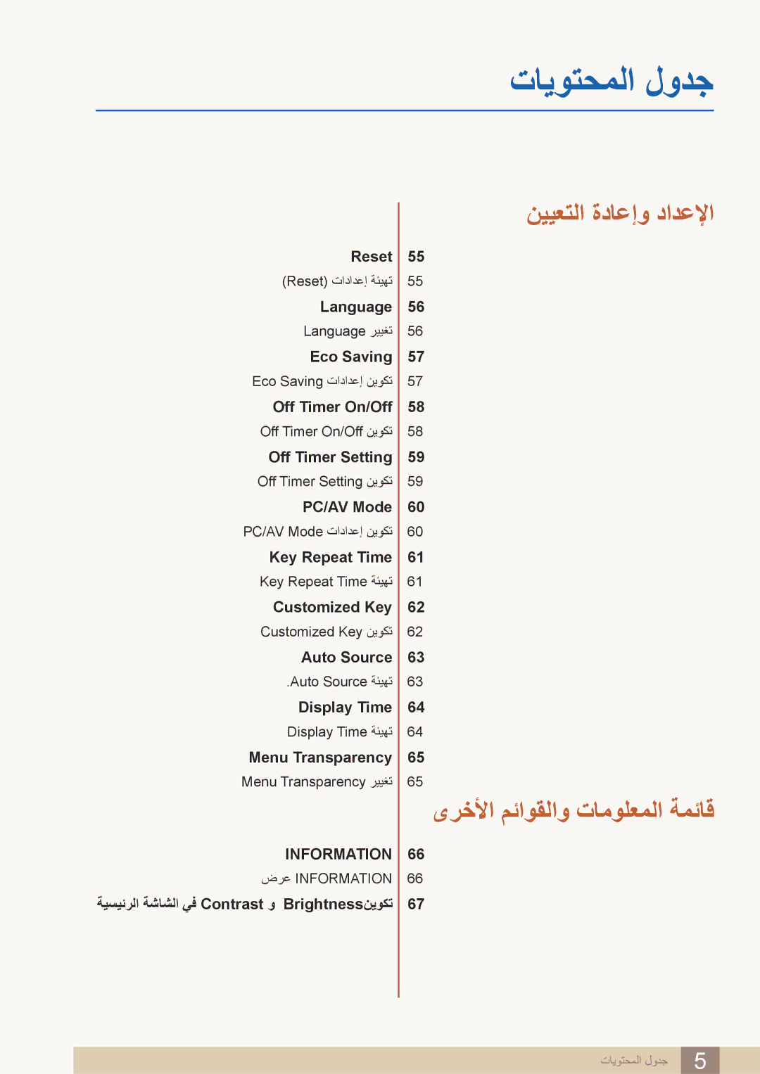 Samsung LS24B420BWV/ZR manual نييعتلا ةداعإو دادعلإا, Menu Transparency رييغت 