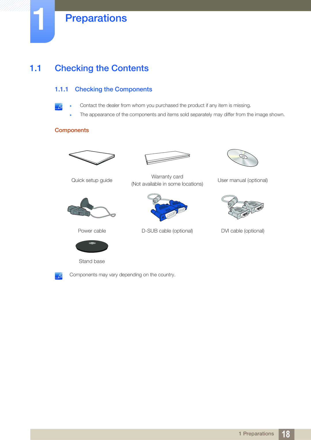 Samsung LS24B42XBWG/EN, LS24B420BWV/EN manual Preparations, Checking the Contents 