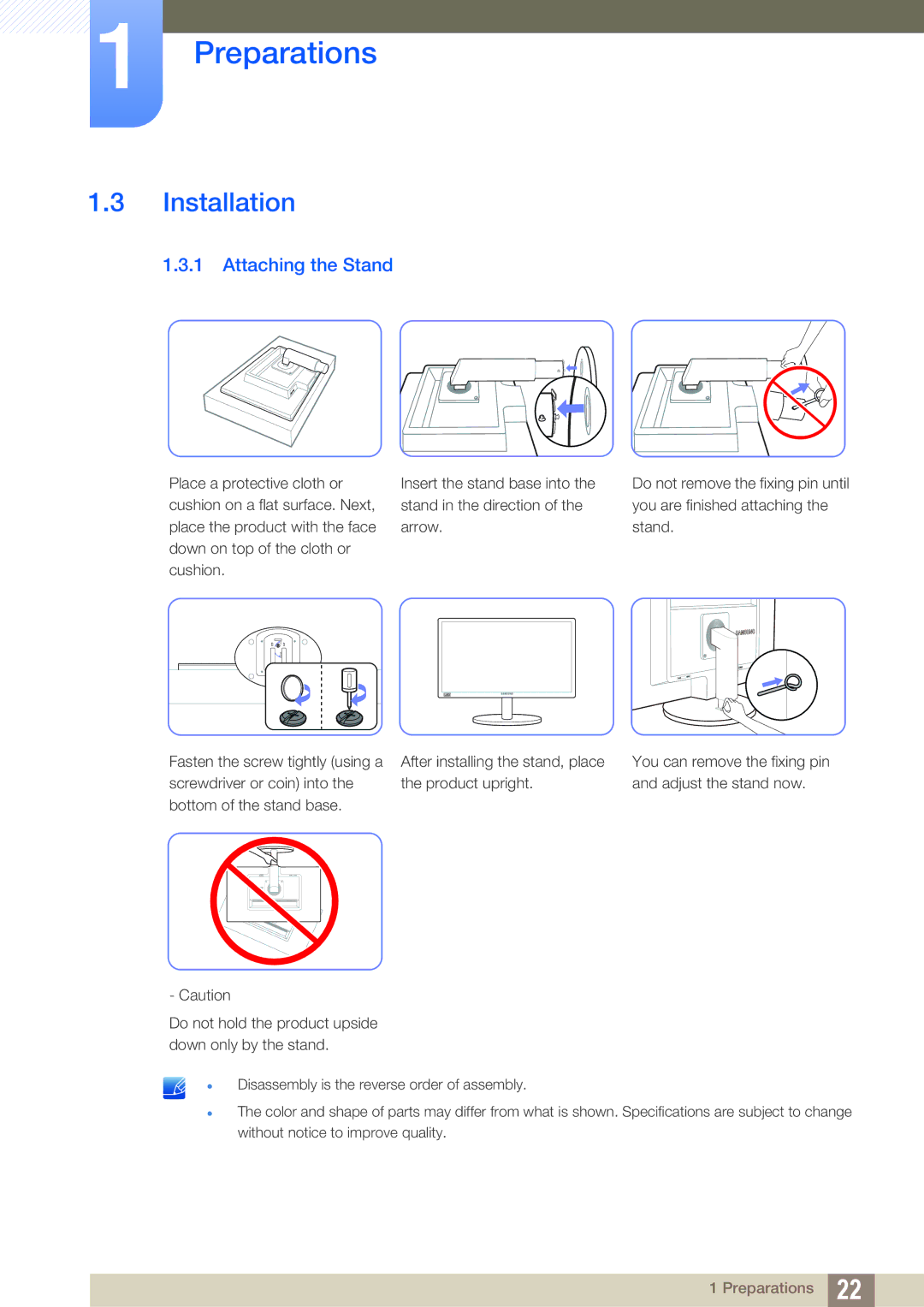 Samsung LS24B42XBWG/EN, LS24B420BWV/EN manual Installation, Attaching the Stand 