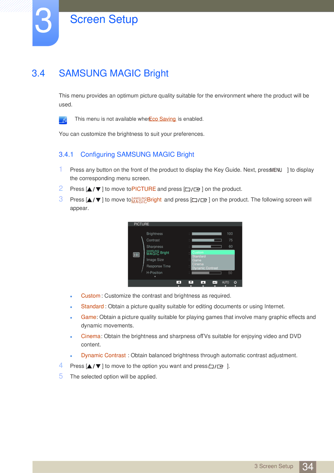 Samsung LS24B42XBWG/EN, LS24B420BWV/EN manual Configuring Samsung Magic Bright 