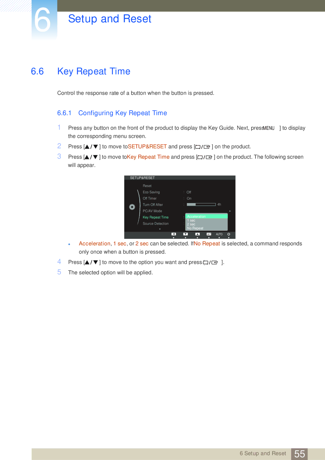 Samsung LS24B420BWV/EN, LS24B42XBWG/EN manual Configuring Key Repeat Time 