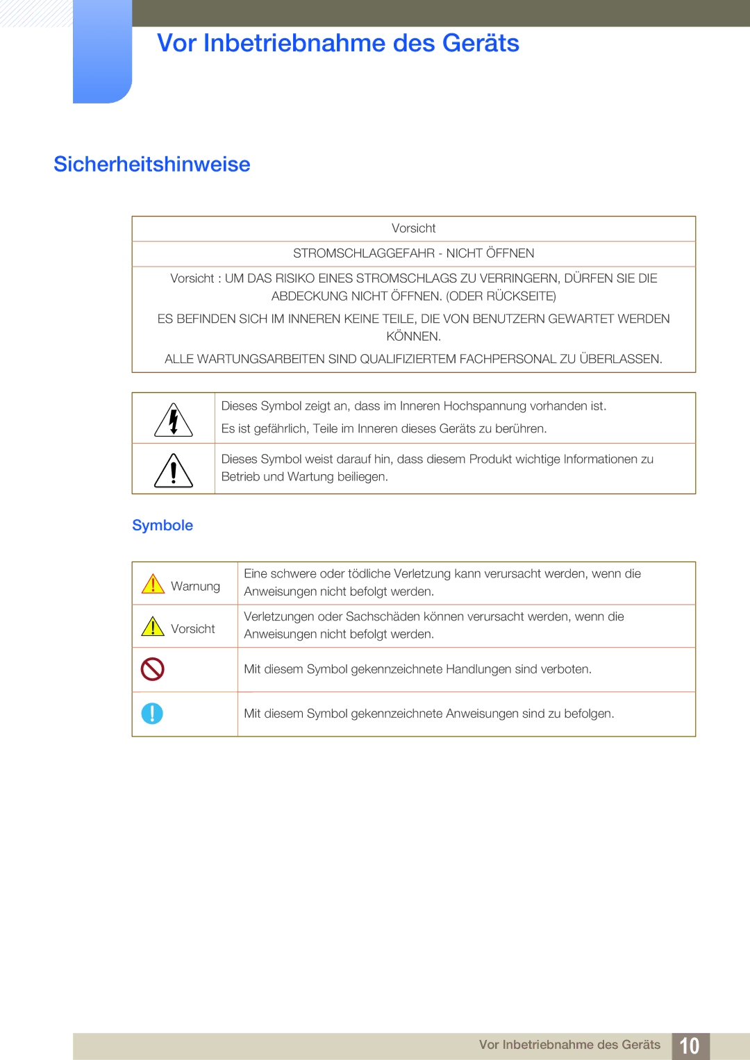 Samsung LS24B42XBWG/EN, LS24B420BWV/EN manual Sicherheitshinweise, Symbole 