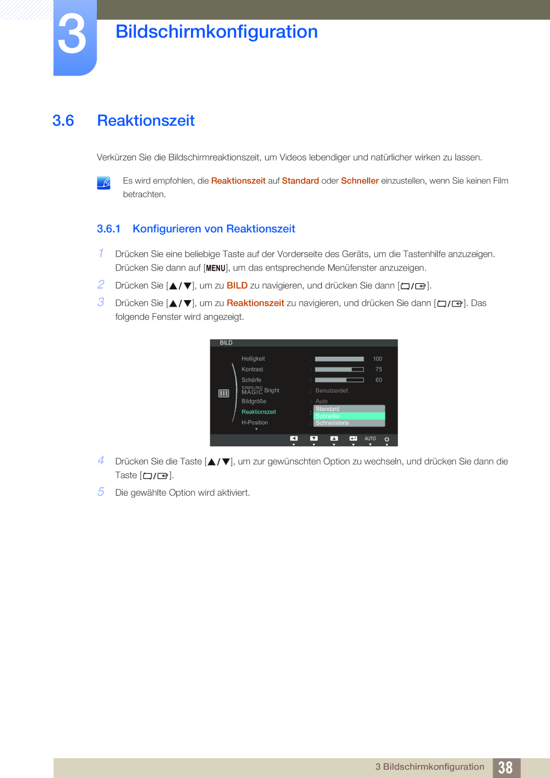 Samsung LS24B42XBWG/EN, LS24B420BWV/EN manual Konfigurieren von Reaktionszeit 