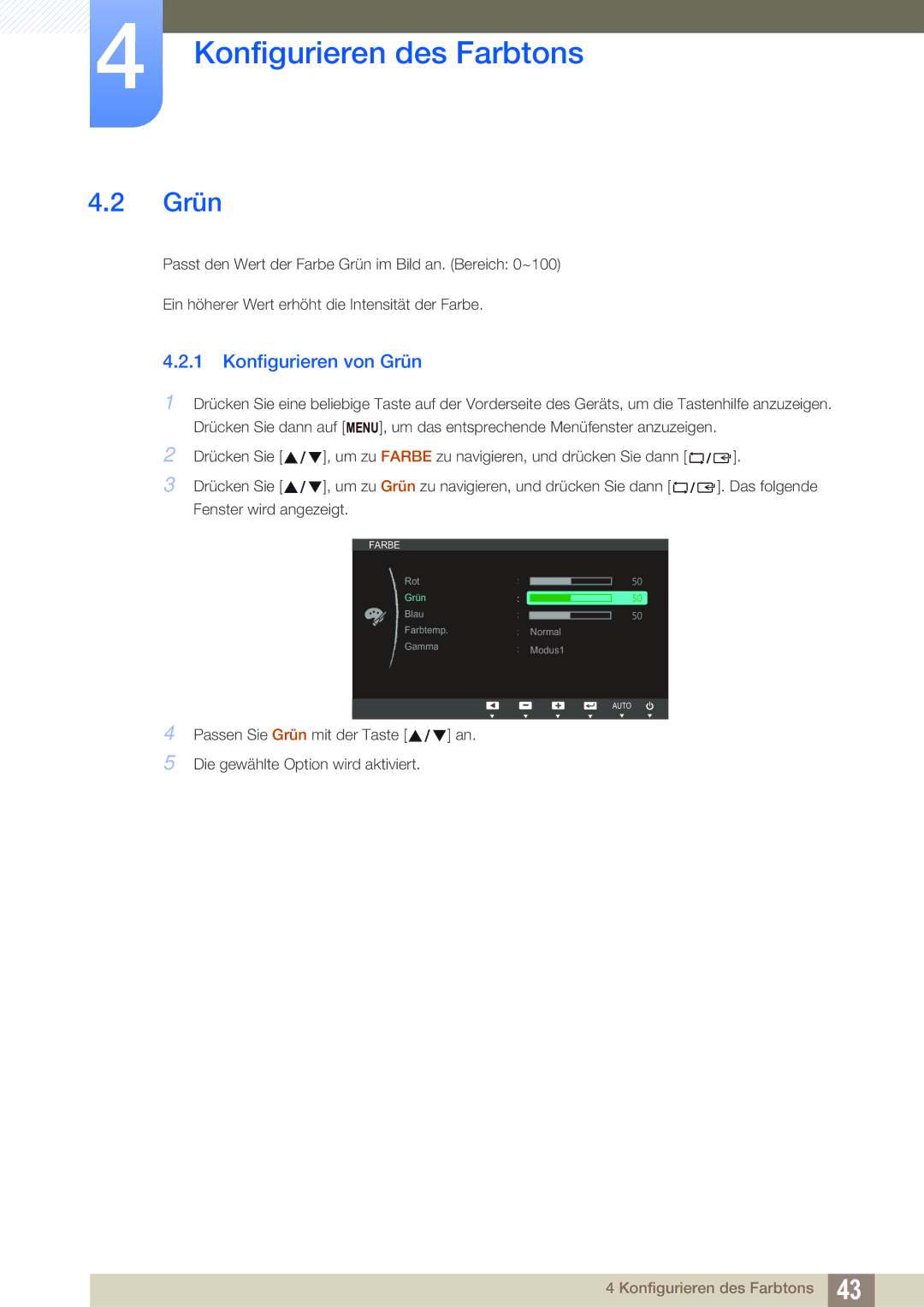 Samsung LS24B420BWV/EN, LS24B42XBWG/EN manual Konfigurieren von Grün 