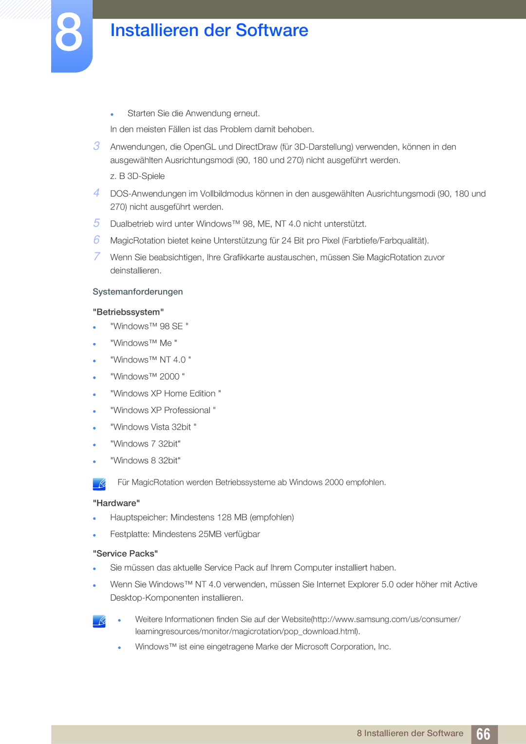 Samsung LS24B42XBWG/EN, LS24B420BWV/EN manual Systemanforderungen Betriebssystem 