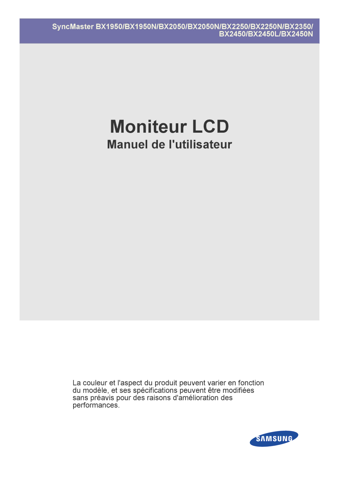 Samsung LS22B5HVFE/EN, LS24B5HVFE/EN, LS24B5LVFH/EN, LS24B5HVFH/EN, LS23B5HVFH/EN, LS22B5HVFH/EN manual Moniteur LCD 