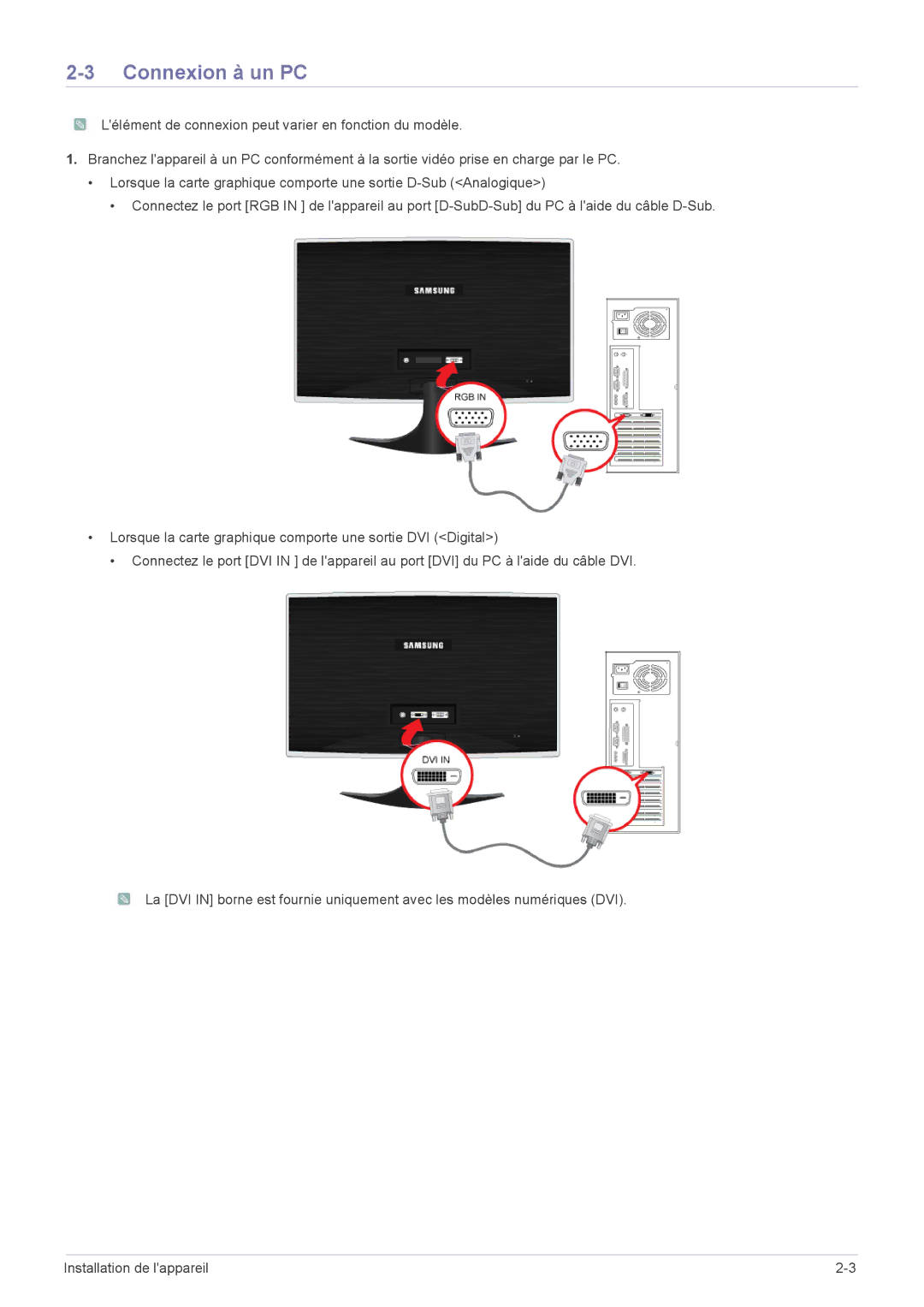 Samsung LS24B5HVFH/EN, LS24B5HVFE/EN, LS22B5HVFE/EN, LS24B5LVFH/EN, LS23B5HVFH/EN, LS22B5HVFH/EN manual Connexion à un PC 