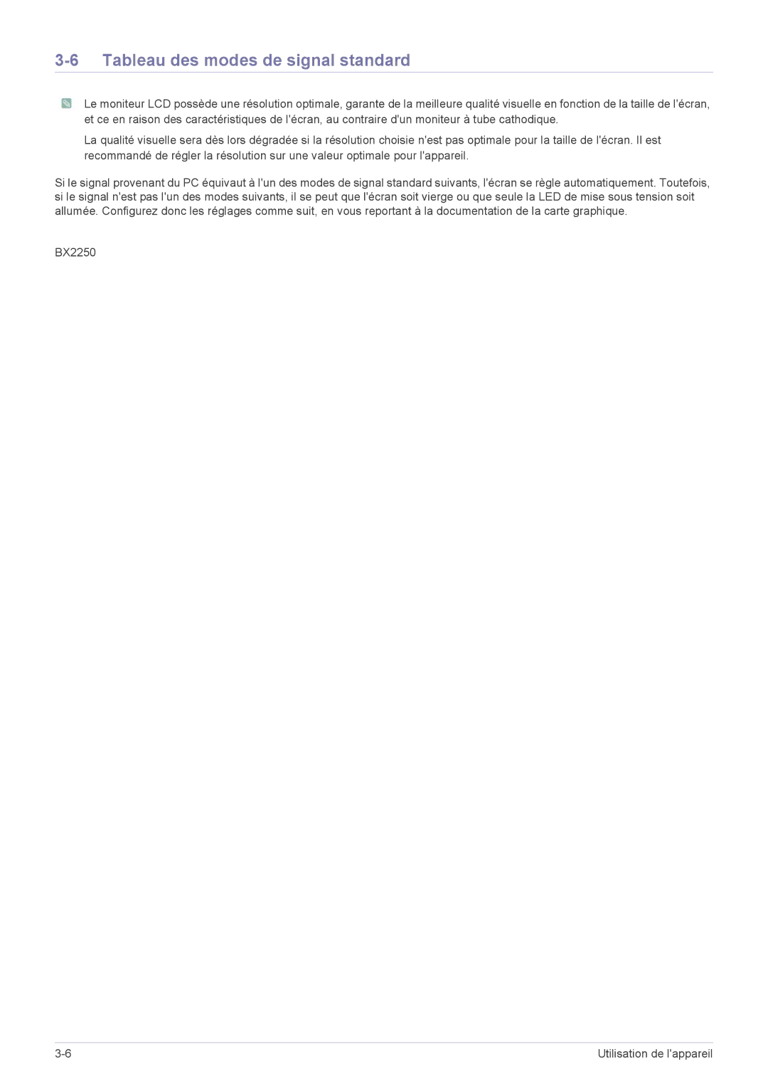 Samsung LS24B5HVFE/EN, LS22B5HVFE/EN, LS24B5LVFH/EN, LS24B5HVFH/EN, LS23B5HVFH/EN manual Tableau des modes de signal standard 