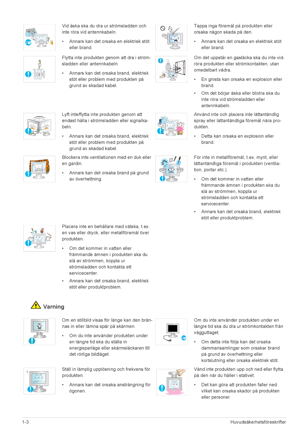 Samsung LS24B5HVFH/EN, LS24B5HVFE/EN, LS23B5HVFH/EN manual Varning 