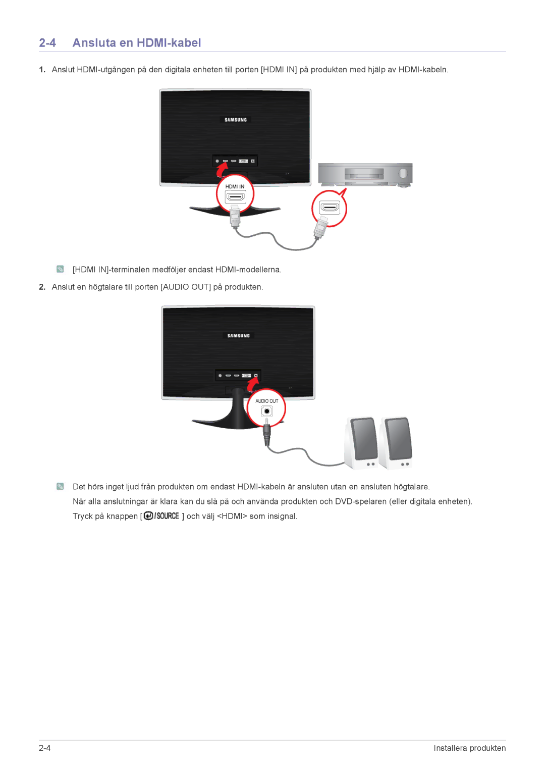 Samsung LS24B5HVFH/EN, LS24B5HVFE/EN, LS23B5HVFH/EN manual Ansluta en HDMI-kabel 