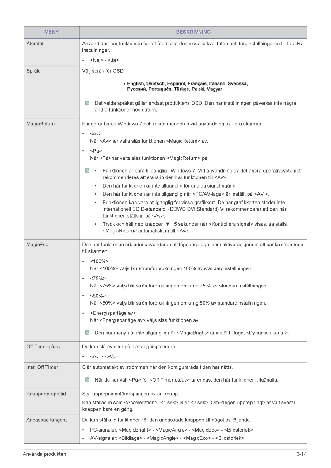 Samsung LS24B5HVFE/EN, LS24B5HVFH/EN, LS23B5HVFH/EN manual Inställningar 