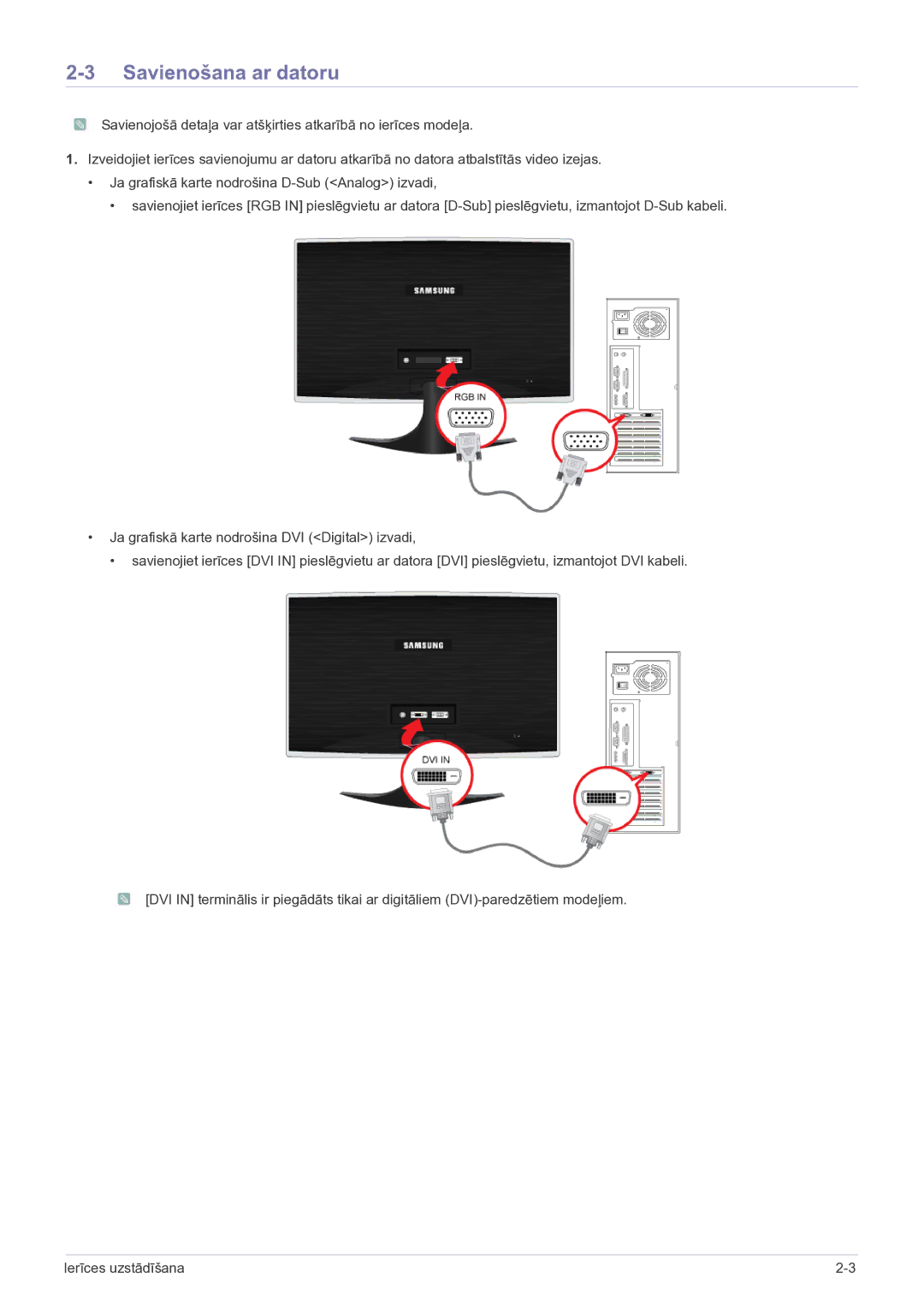 Samsung LS23B5HVFH/EN, LS24B5HVFH/EN manual Savienošana ar datoru 