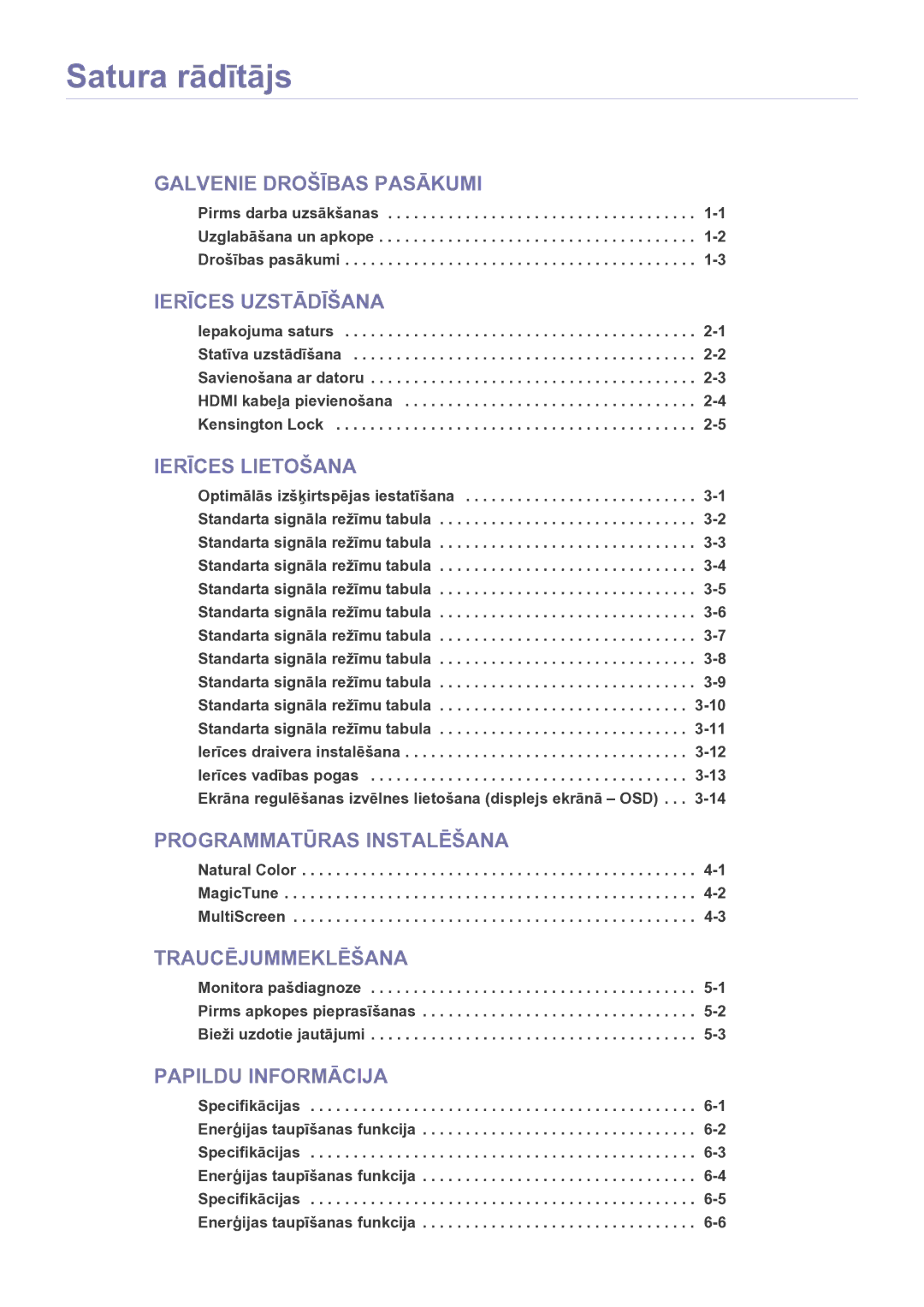 Samsung LS24B5HVFH/EN, LS23B5HVFH/EN manual Satura rādītājs 