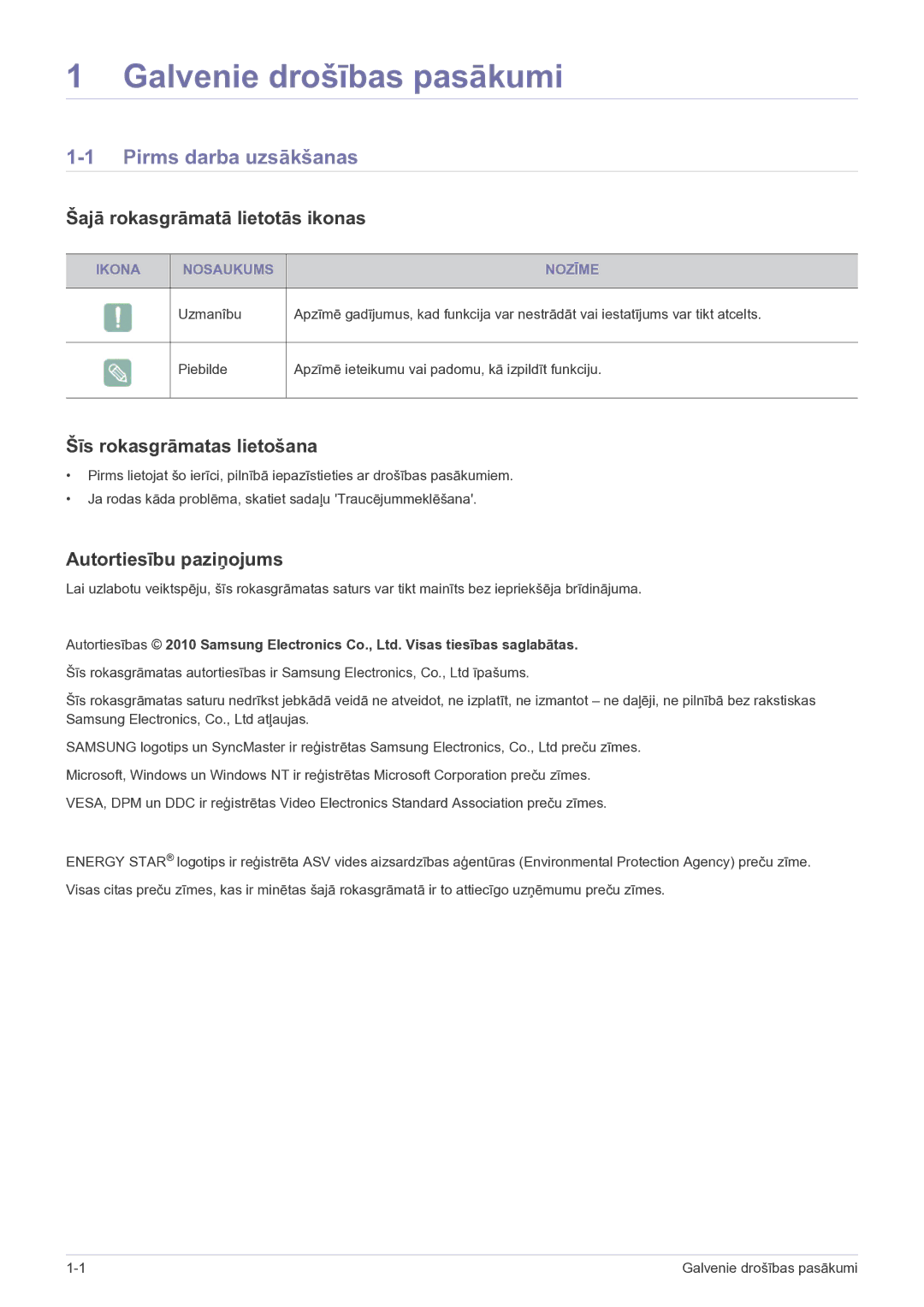 Samsung LS24B5HVFH/EN manual Pirms darba uzsākšanas, Šajā rokasgrāmatā lietotās ikonas, Šīs rokasgrāmatas lietošana 