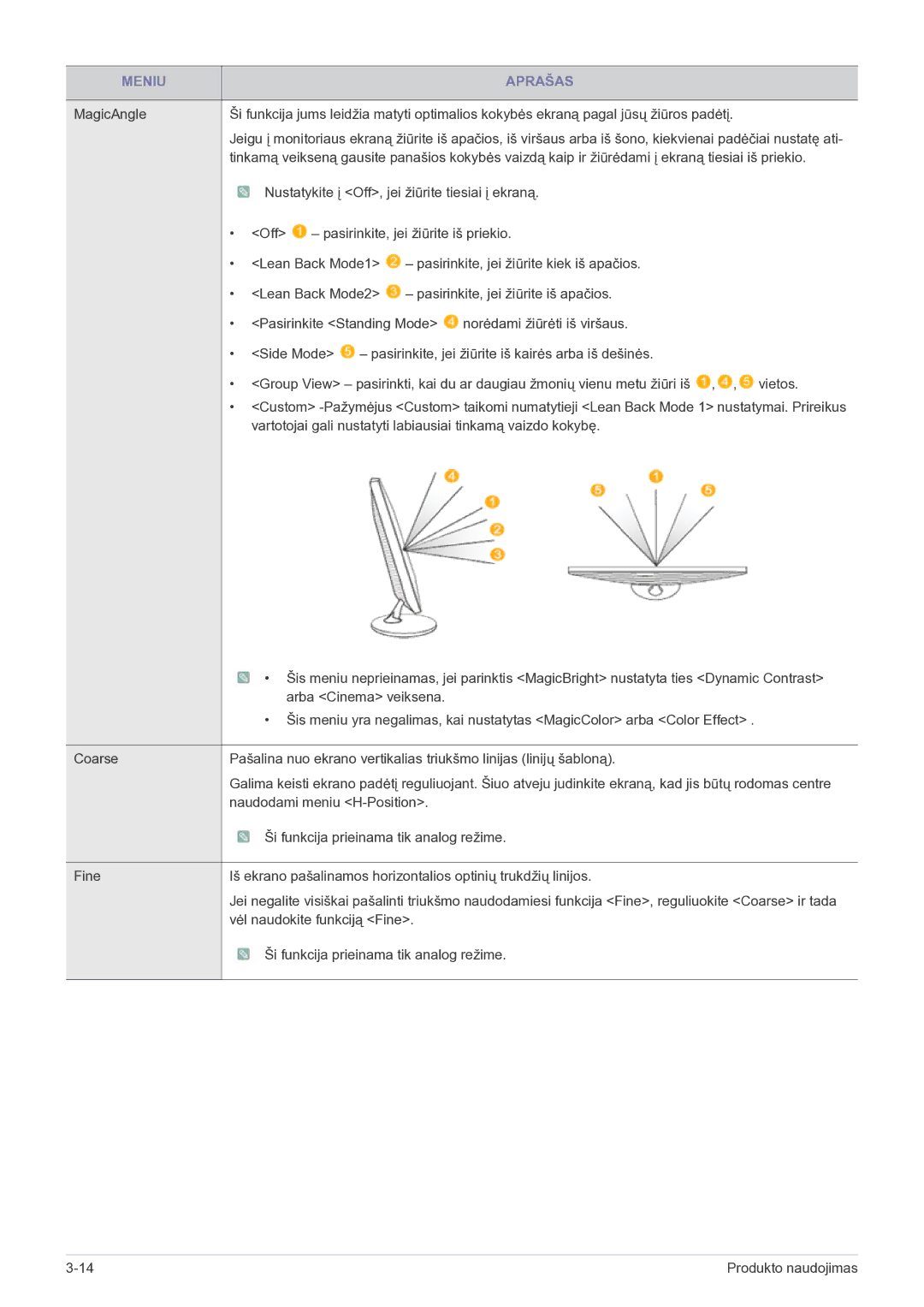 Samsung LS24B5HVFH/EN, LS23B5HVFH/EN manual Nustatykite į Off, jei žiūrite tiesiai į ekraną 