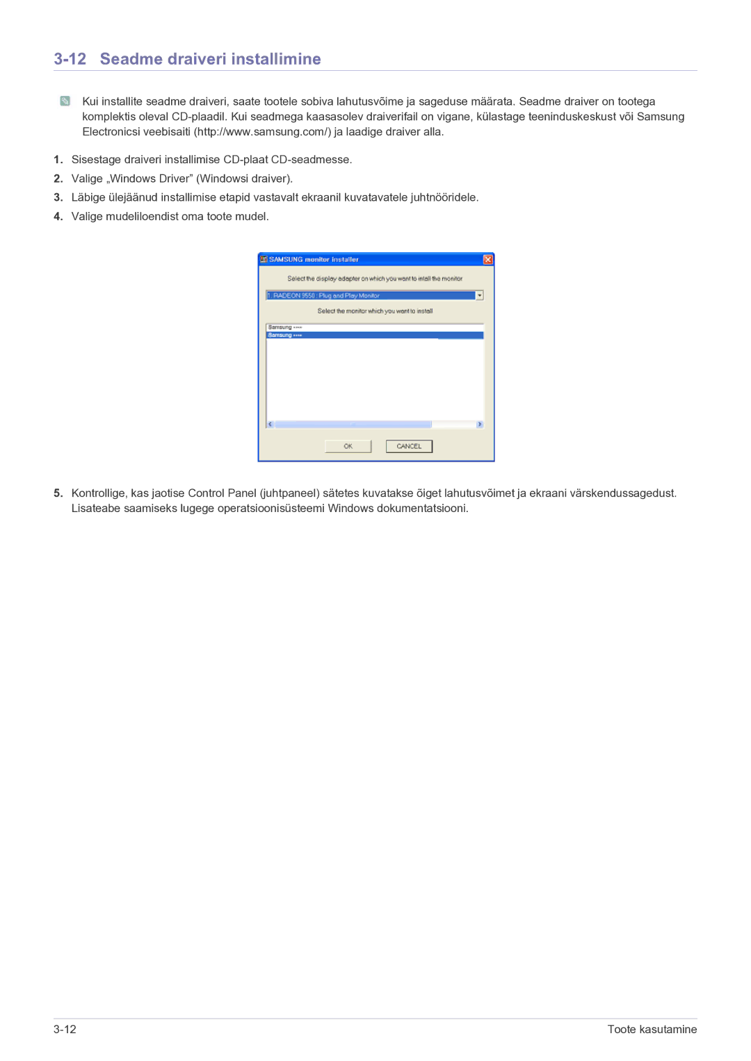 Samsung LS24B5HVFH/EN, LS23B5HVFH/EN manual Seadme draiveri installimine 