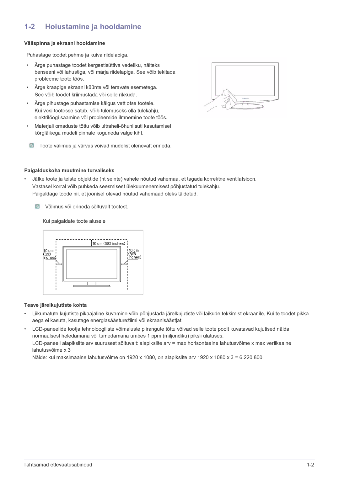 Samsung LS23B5HVFH/EN, LS24B5HVFH/EN manual Hoiustamine ja hooldamine, Välispinna ja ekraani hooldamine 