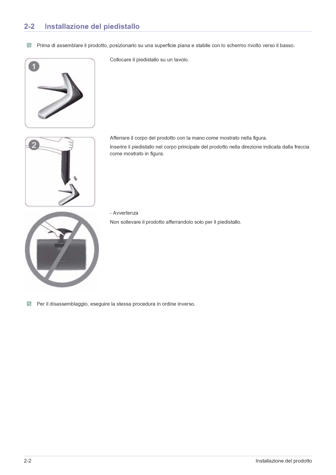 Samsung LS24B5HVFH/EN manual Installazione del piedistallo 