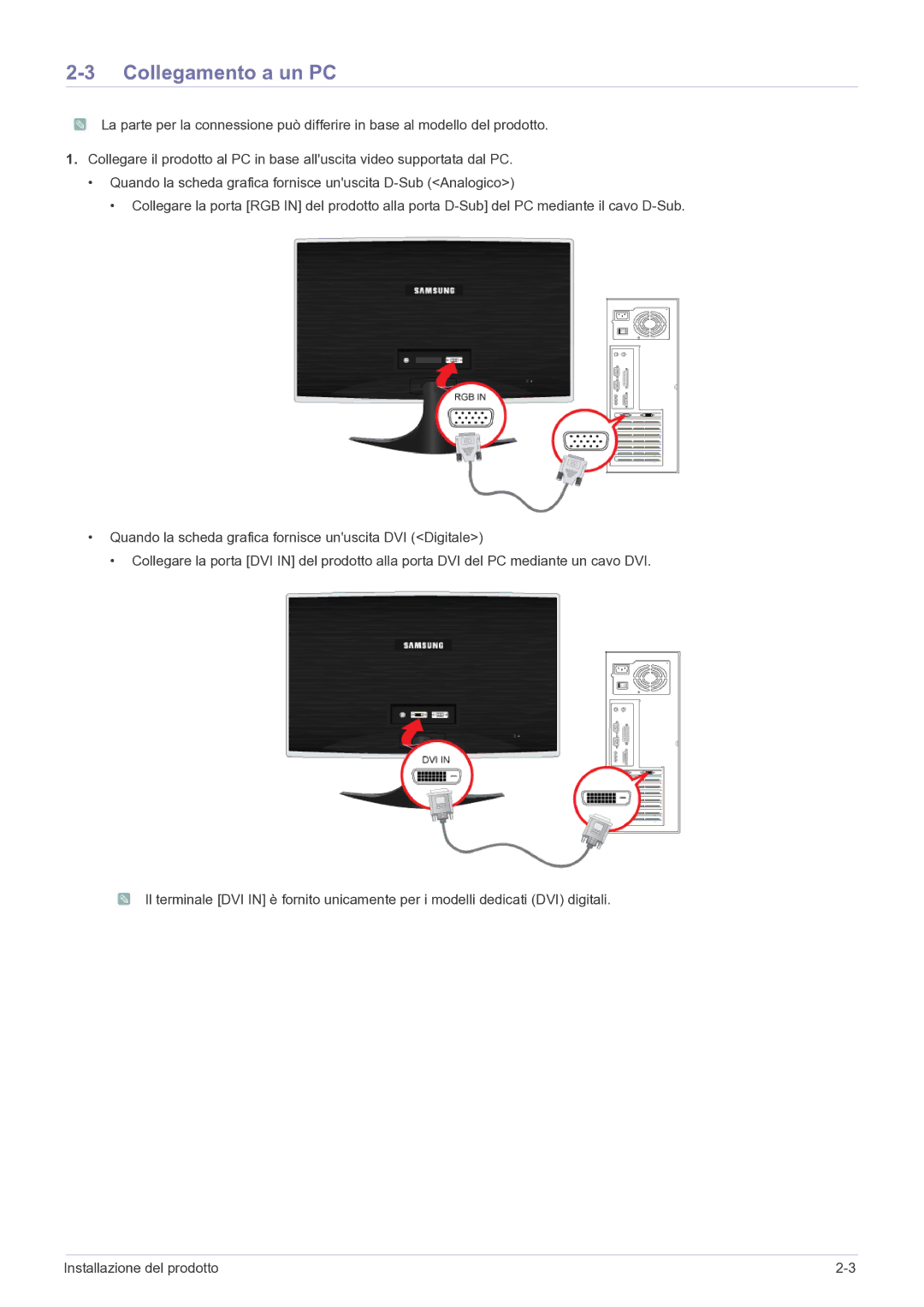 Samsung LS24B5HVFH/EN manual Collegamento a un PC 