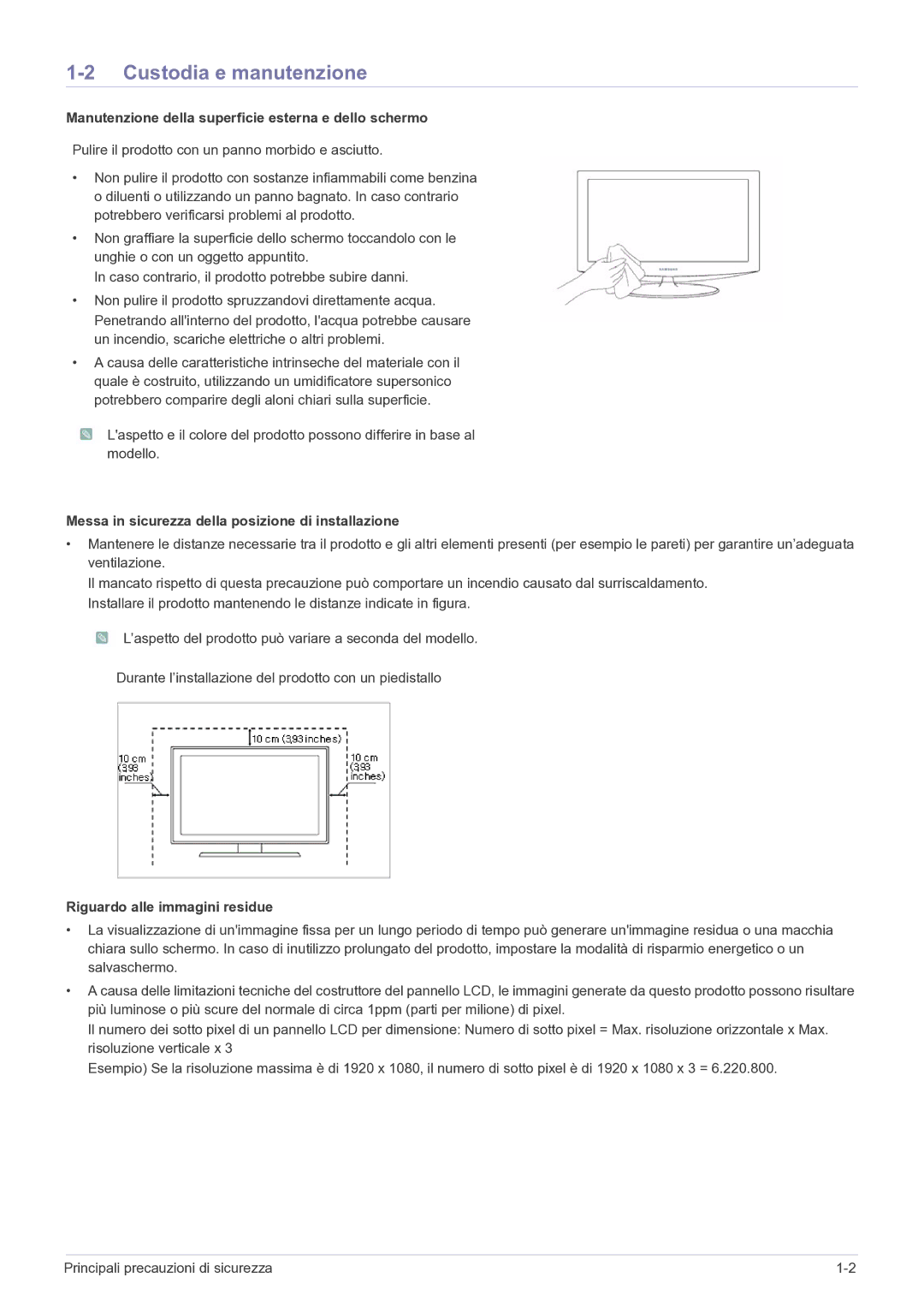 Samsung LS24B5HVFH/EN manual Custodia e manutenzione, Manutenzione della superficie esterna e dello schermo 