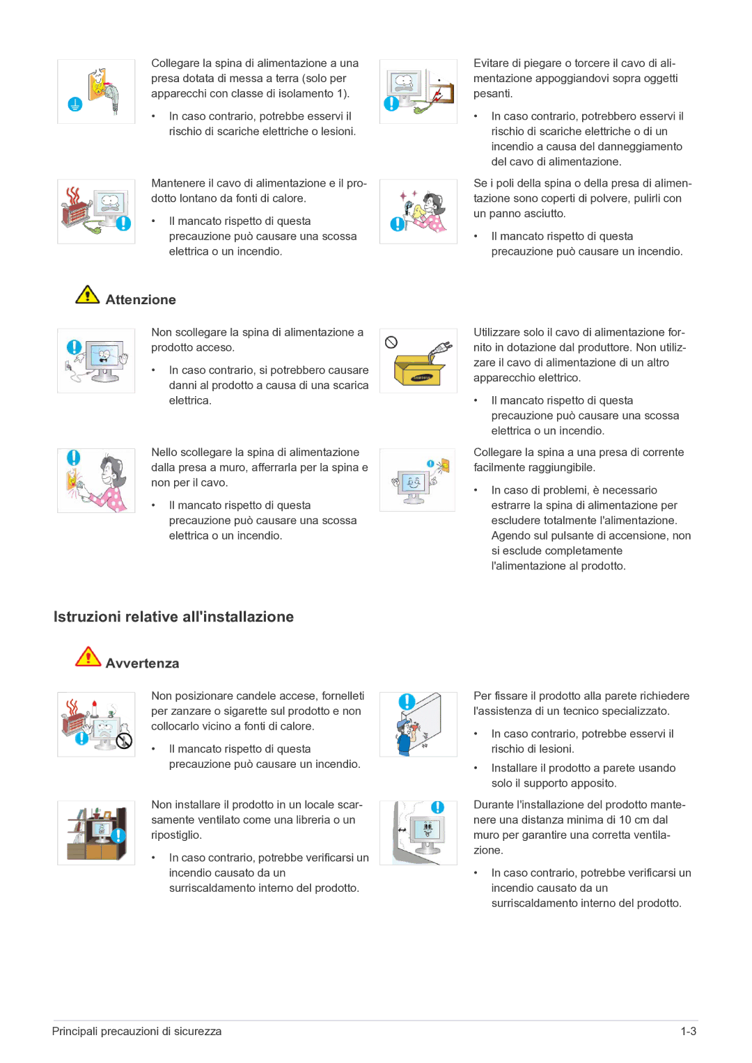 Samsung LS24B5HVFH/EN manual Istruzioni relative allinstallazione, Attenzione 