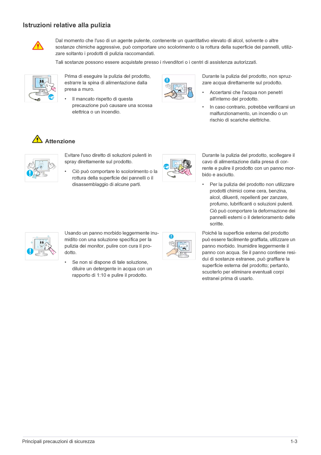 Samsung LS24B5HVFH/EN manual Istruzioni relative alla pulizia 