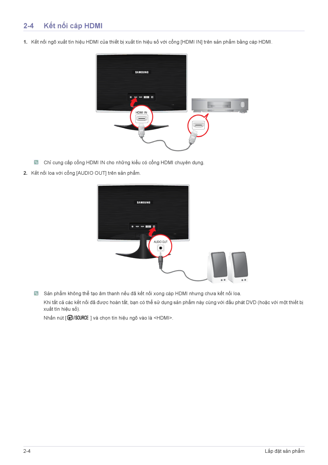 Samsung LS24B5HVFH/XA, LS20B5UVFN/ZA, LS22B5HVFHMXV, LS22B5HVFH/XT manual Kết nối cáp Hdmi 