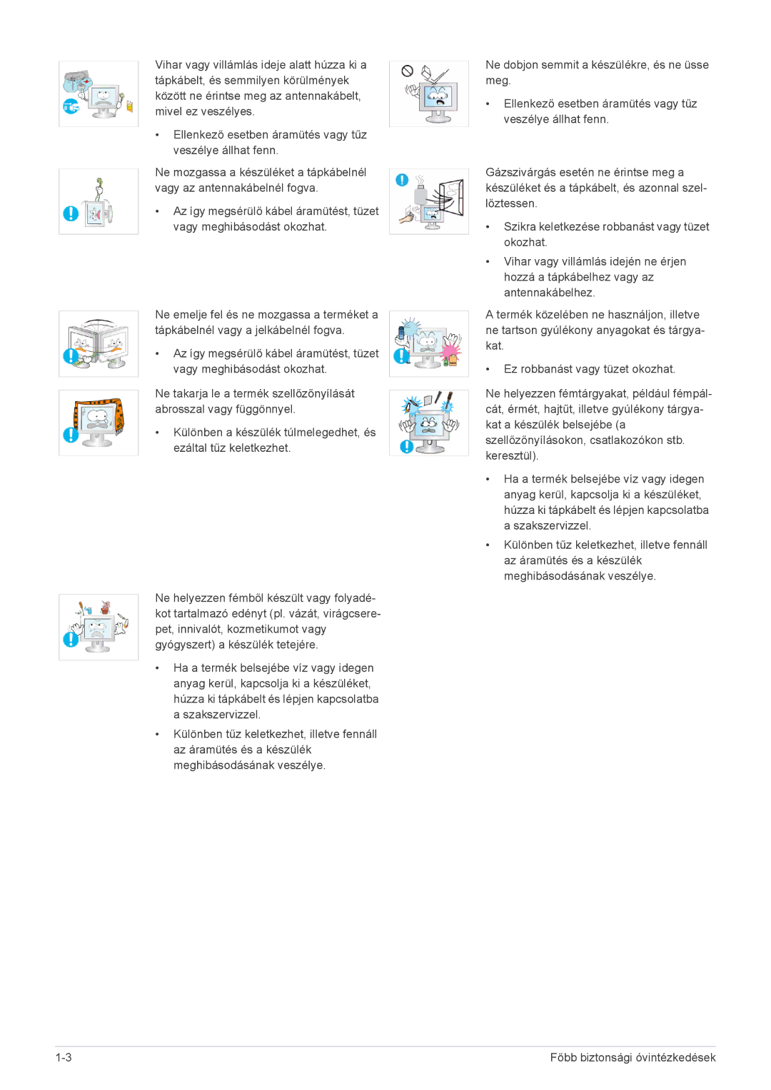 Samsung LS23B5HVFH/EN, LS24B5HVFH/XA, LS24B5HVFE/EN, LS22B5HVFE/EN, LS24B5HVFH/EN manual Főbb biztonsági óvintézkedések 