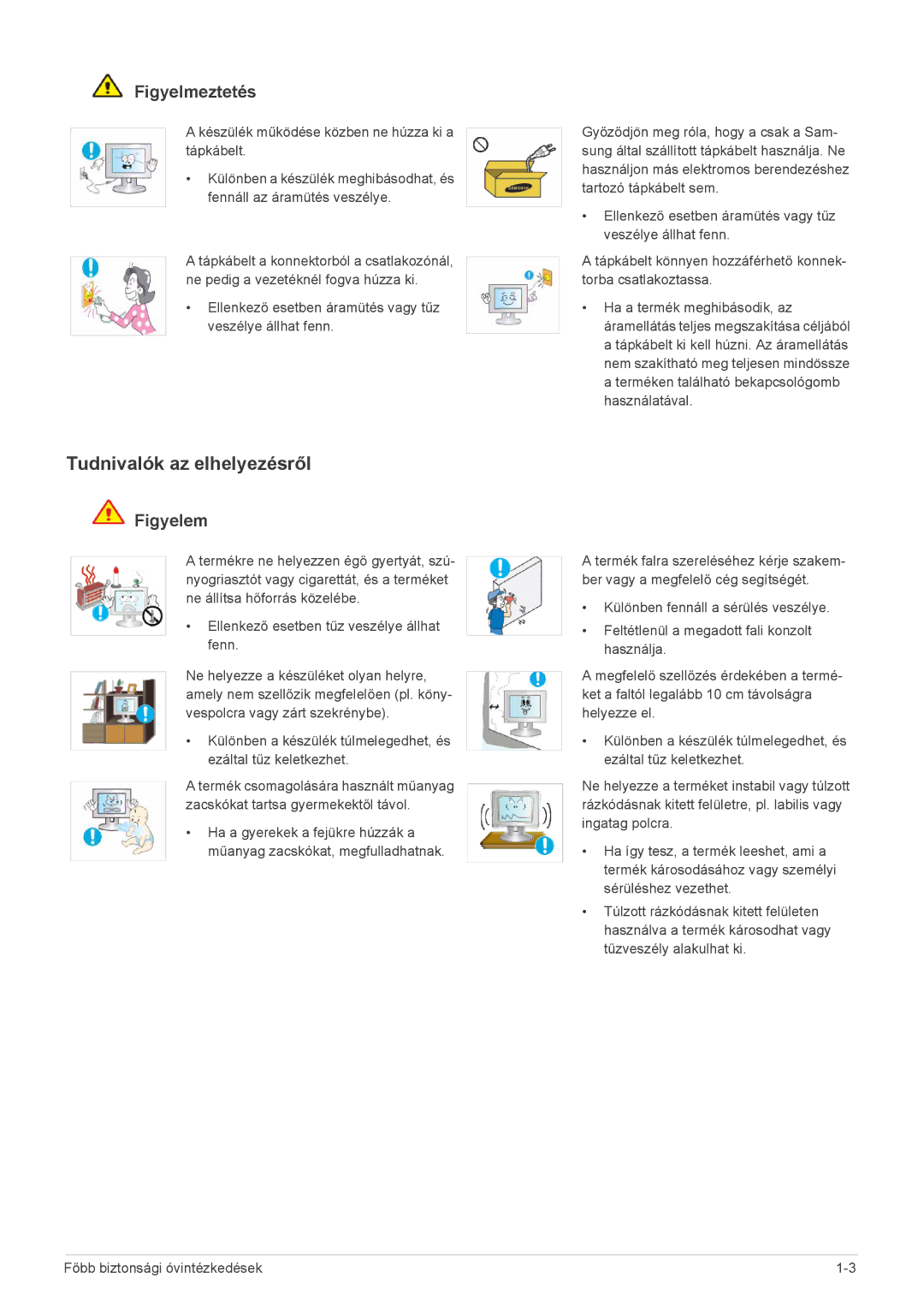 Samsung LS24B5HVFE/EN, LS24B5HVFH/XA, LS22B5HVFE/EN, LS24B5HVFH/EN, LS23B5HVFH/EN Tudnivalók az elhelyezésről, Figyelmeztetés 