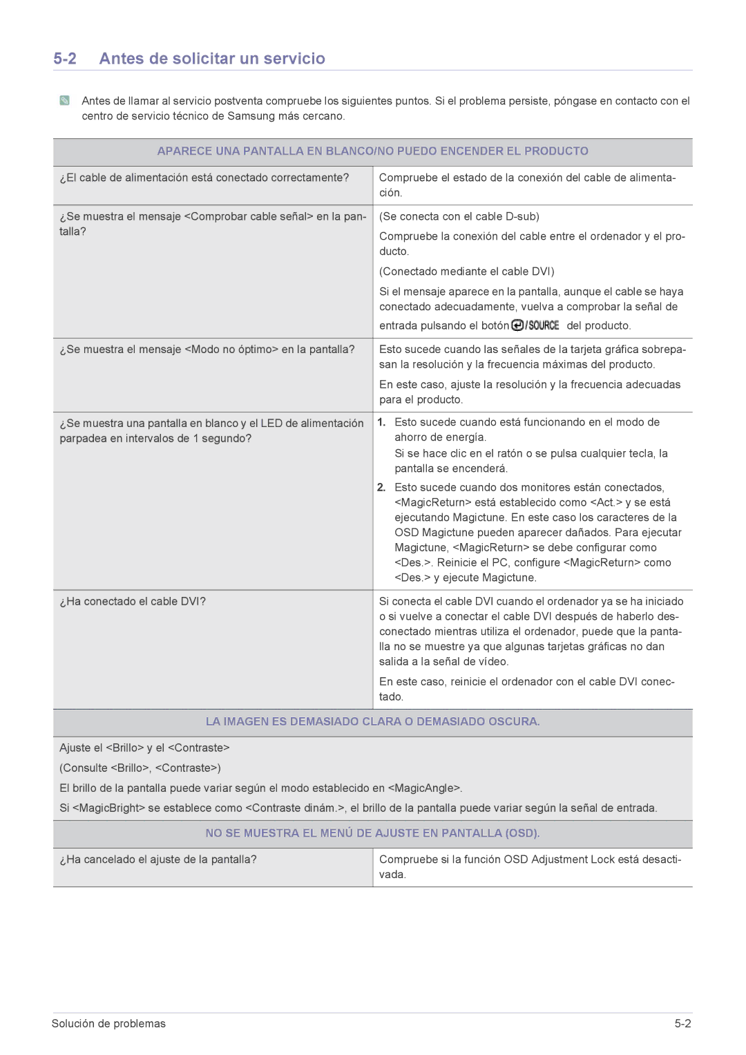 Samsung LS23B5HVFH/EN, LS24B5HVFH/XA manual Antes de solicitar un servicio, LA Imagen ES Demasiado Clara O Demasiado Oscura 
