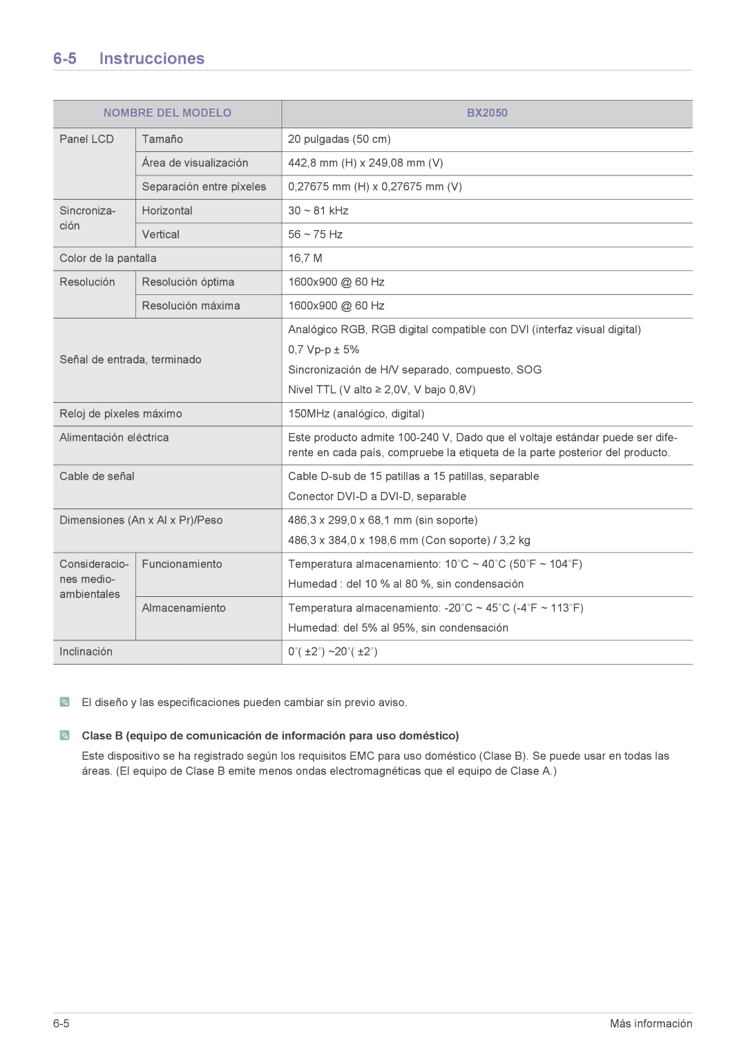 Samsung LS22B5HVFH/EN, LS24B5HVFH/XA, LS24B5HVFE/EN, LS22B5HVFE/EN, LS24B5LVFH/EN, LS24B5HVFH/EN, LS23B5HVFH/EN manual BX2050 