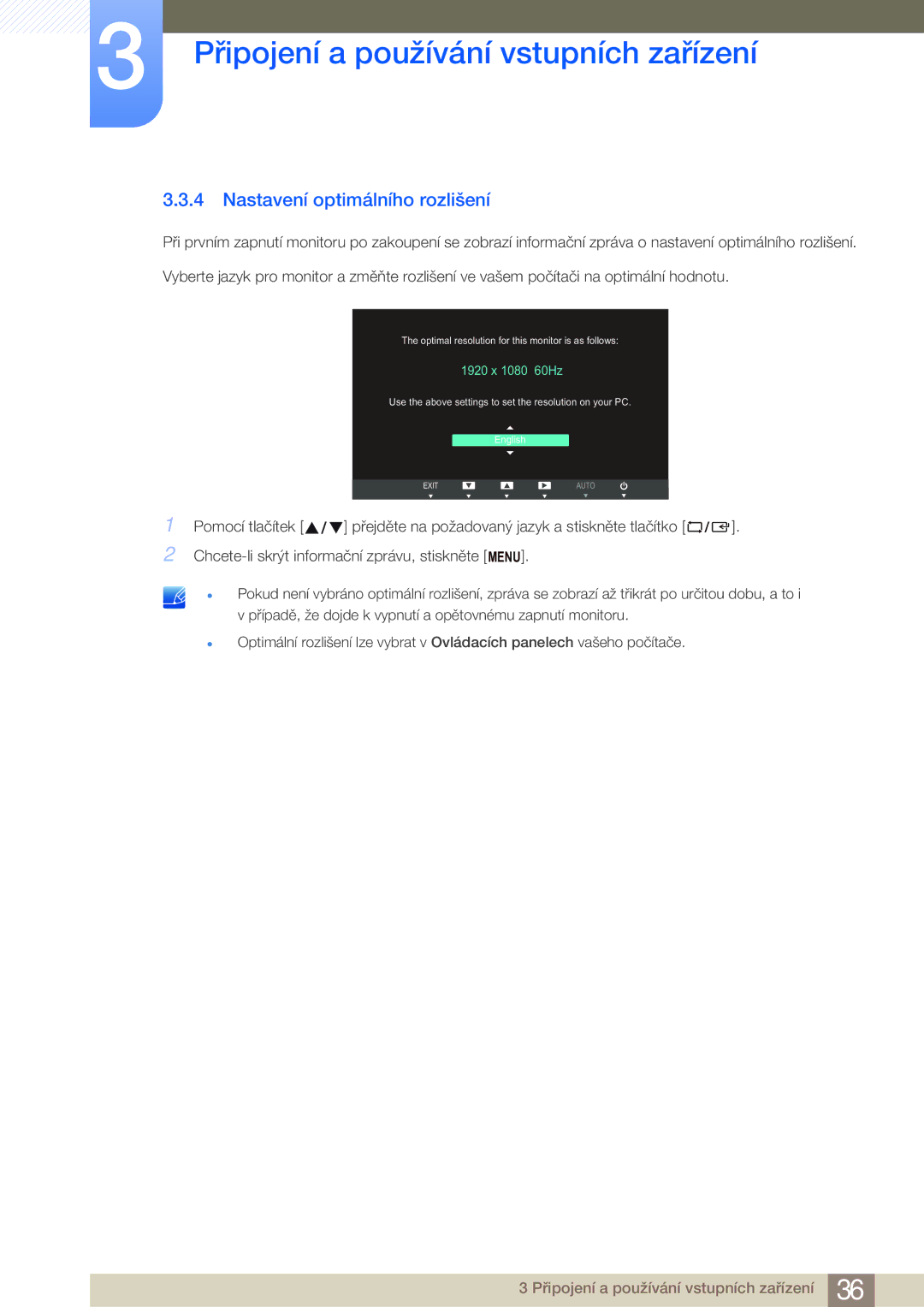 Samsung LS24B750VS/EN, LS27B750VS/EN, LS27B750HS/EN, LS24B750HS/EN manual Nastavení optimálního rozlišení 