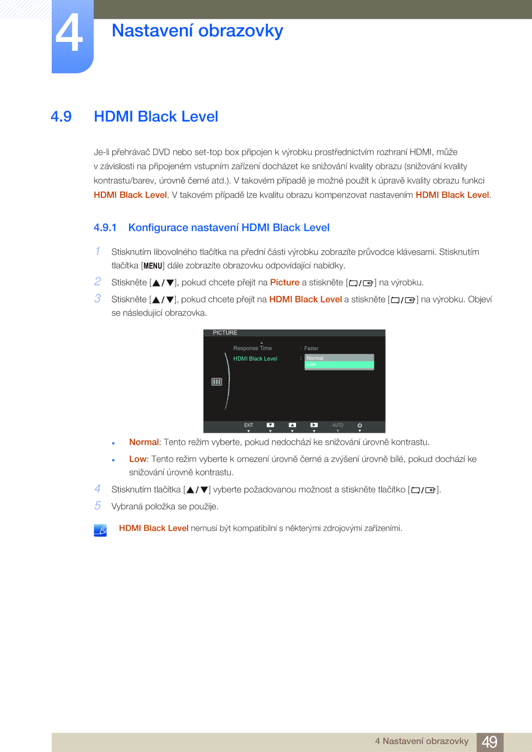 Samsung LS27B750VS/EN, LS24B750VS/EN, LS27B750HS/EN, LS24B750HS/EN manual Konfigurace nastavení Hdmi Black Level 