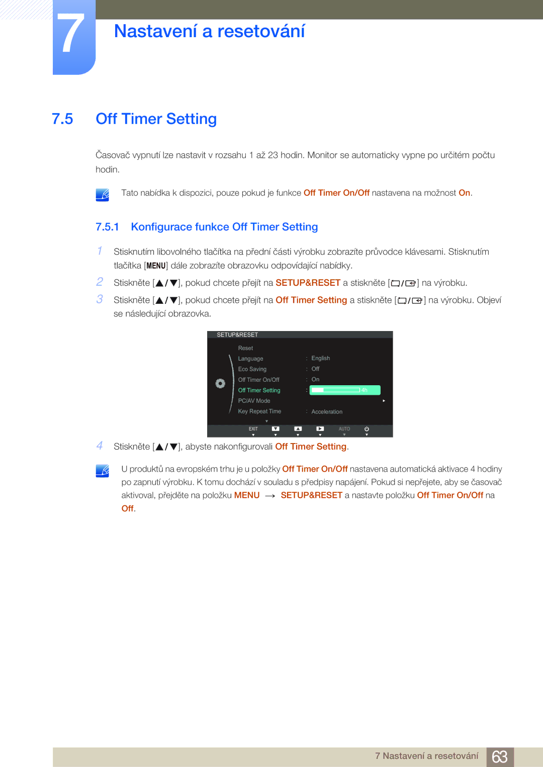 Samsung LS24B750HS/EN, LS24B750VS/EN, LS27B750VS/EN, LS27B750HS/EN manual Konfigurace funkce Off Timer Setting 