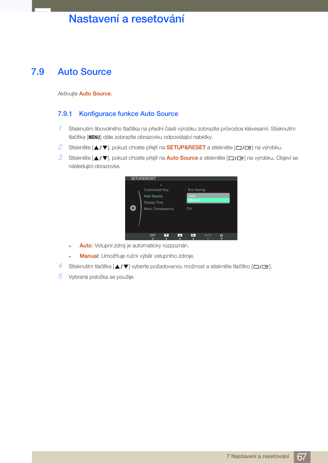 Samsung LS24B750HS/EN, LS24B750VS/EN, LS27B750VS/EN, LS27B750HS/EN manual Konfigurace funkce Auto Source 